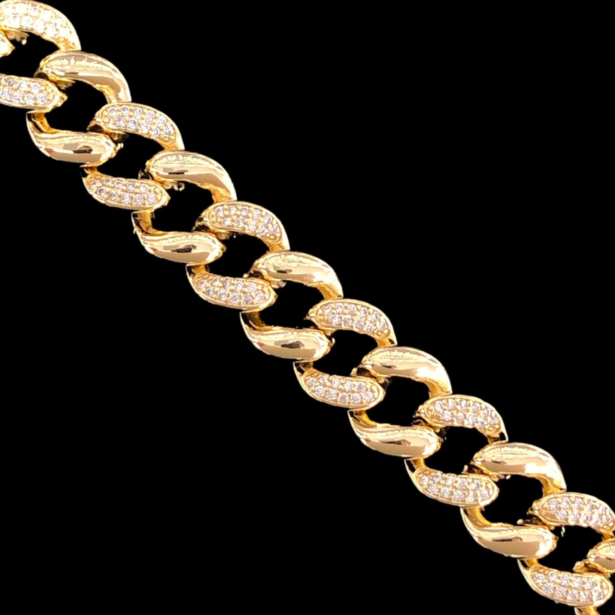 Oro Laminado Gold Filled Venetian Cuban Chain CZ Bracelet