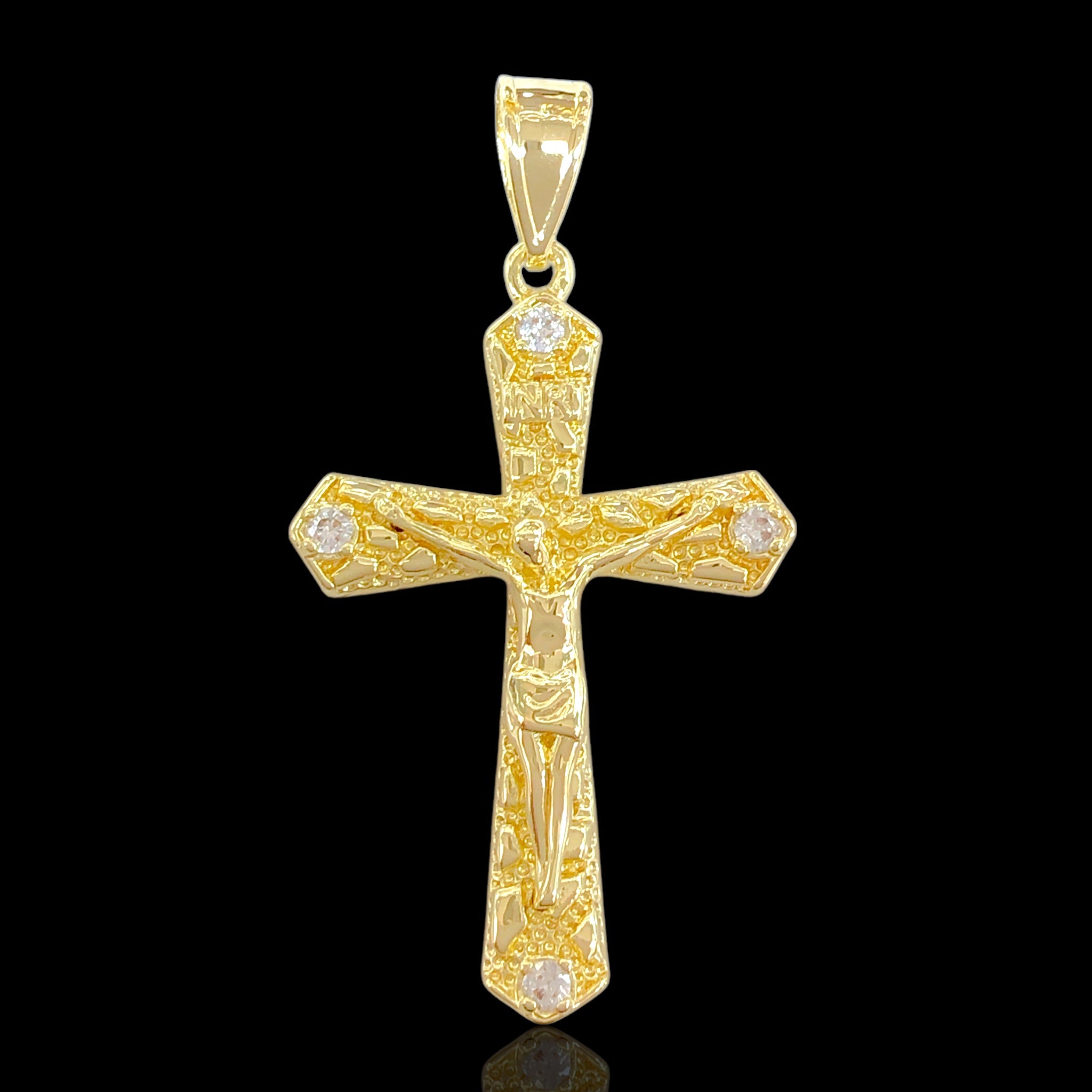 Oro Laminado Gold Filled Venetian Nugget Cross Pendant