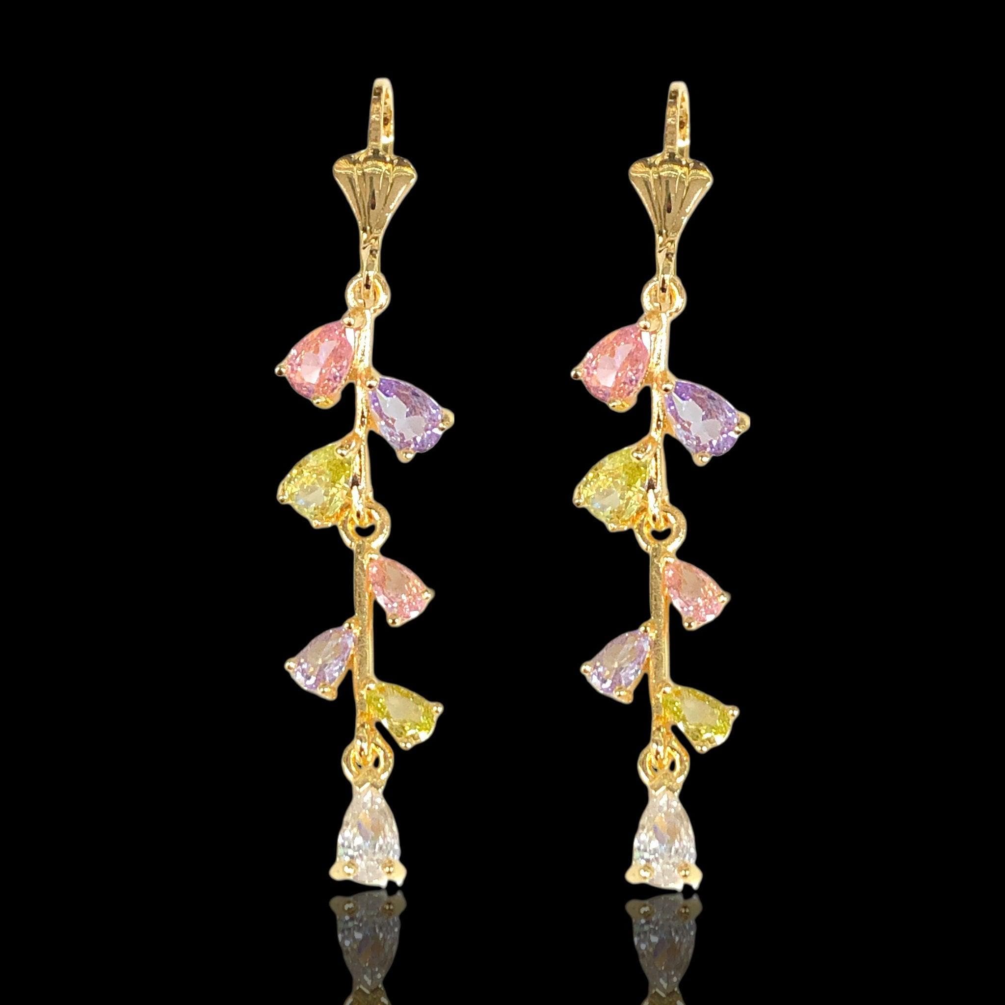Oro Laminado Gold Filled Venetian Sparkling CZ Dangle Earrings