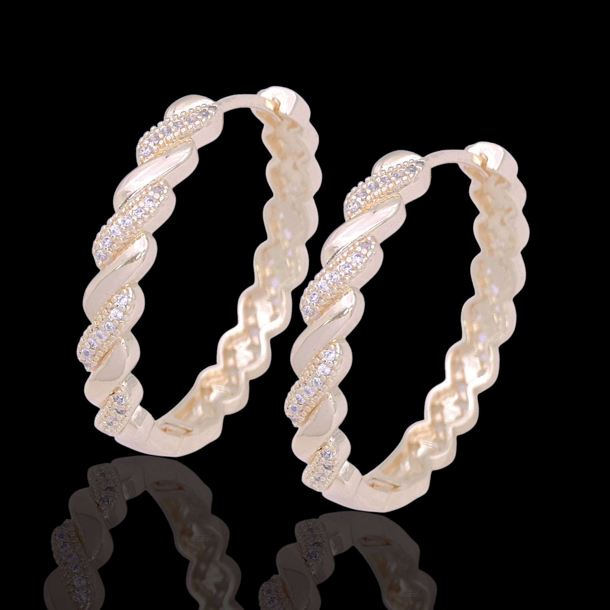 Oro Laminado Gold Filled Venetian Twirl CZ Hoop Earrings