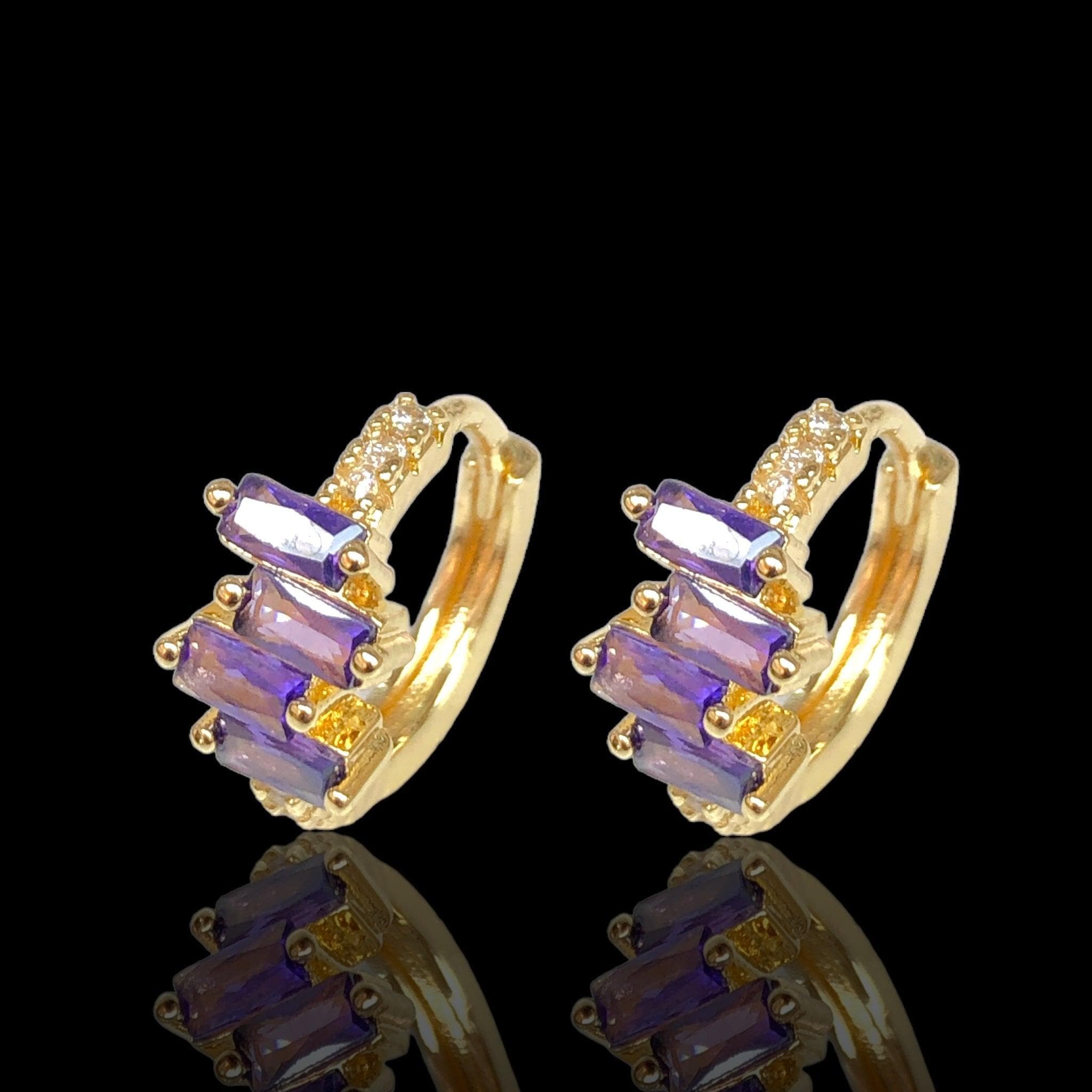 Oro Laminado Gold Filled Venice Baguette CZ Hoop Earrings