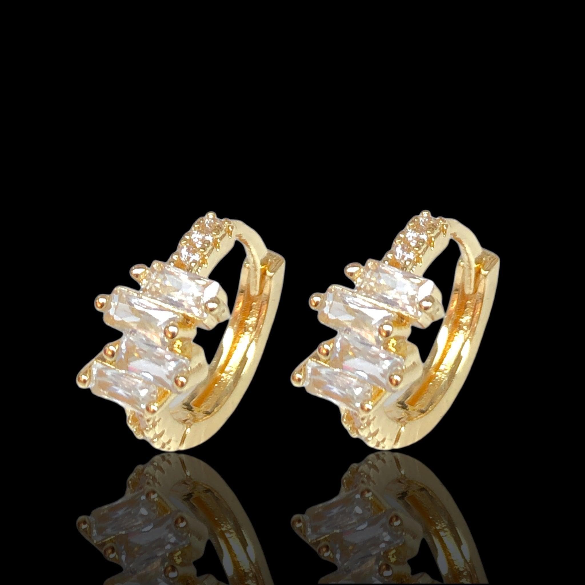 Oro Laminado Gold Filled Venice Baguette CZ Hoop Earrings