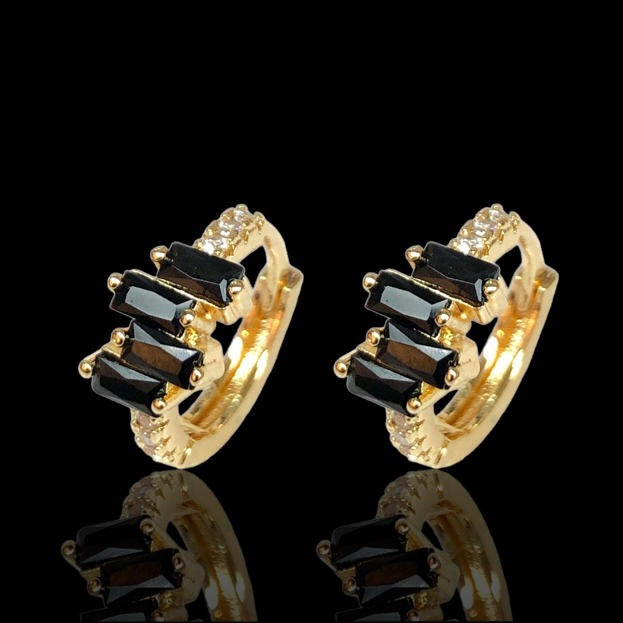 Oro Laminado Gold Filled Venice Baguette CZ Hoop Earrings