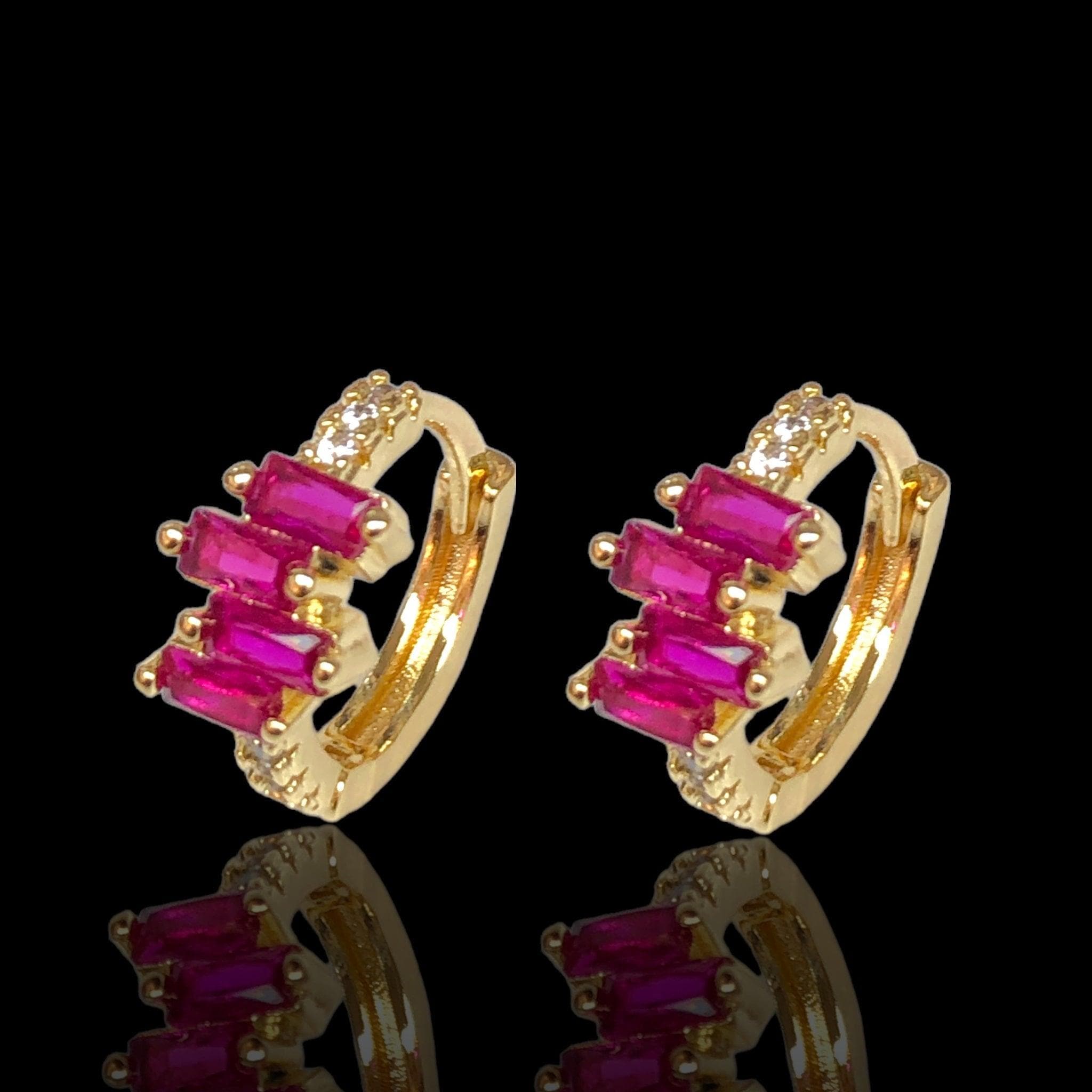 Oro Laminado Gold Filled Venice Baguette CZ Hoop Earrings