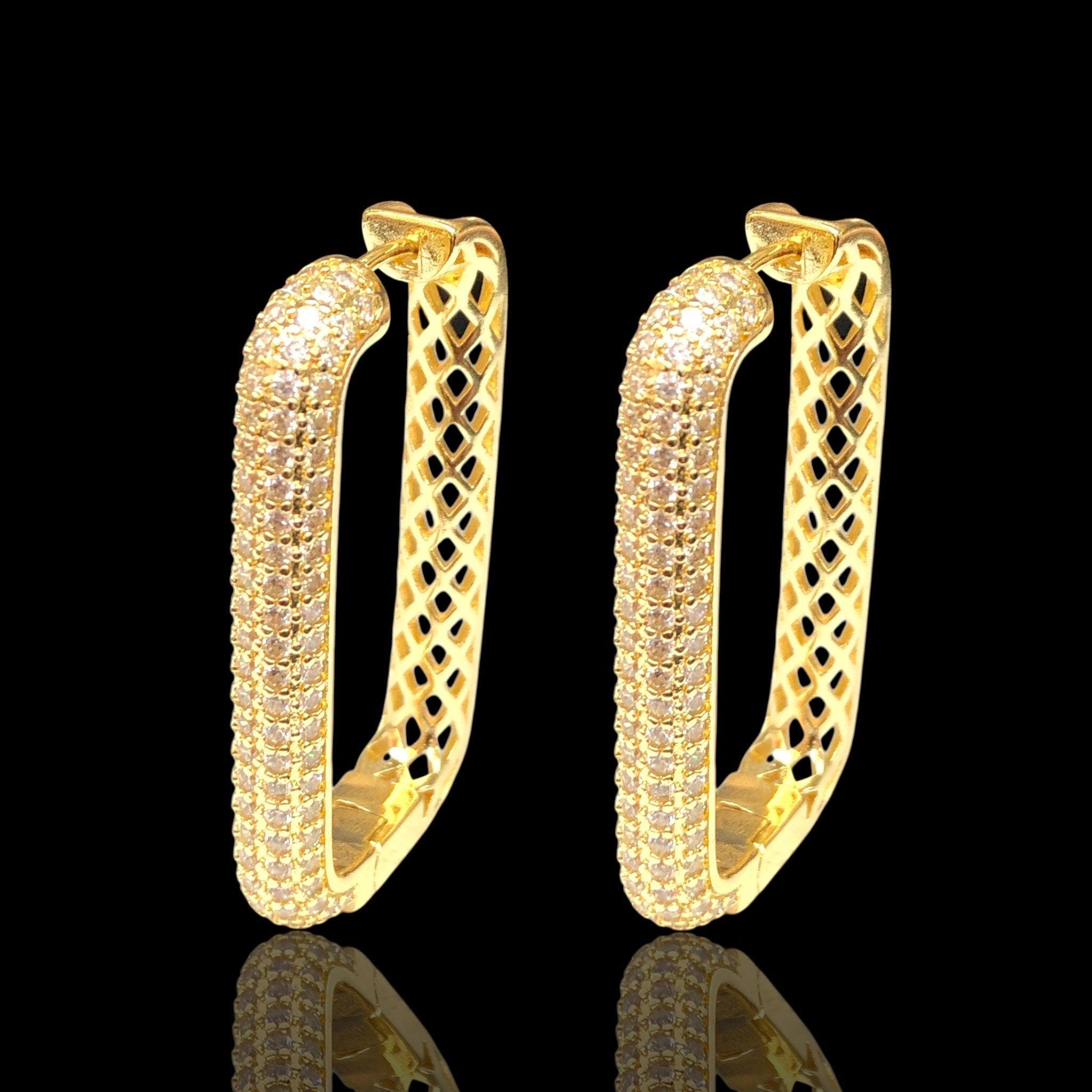 Oro Laminado Gold Filled Venice Rectangular CZ Hoop Earrings