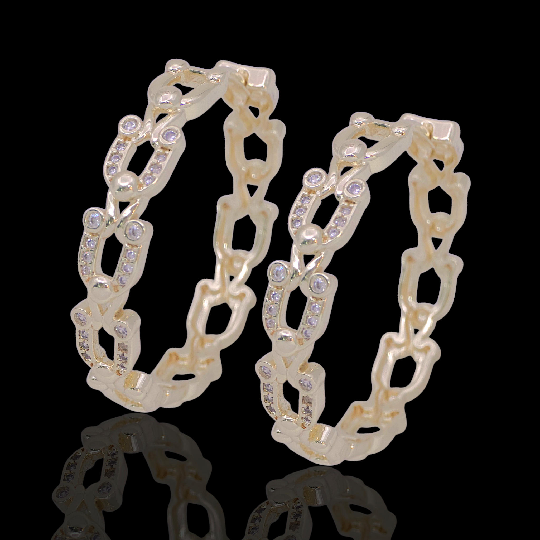 Oro Laminado Gold Filled Vienna U-Link CZ Hoop Earrings