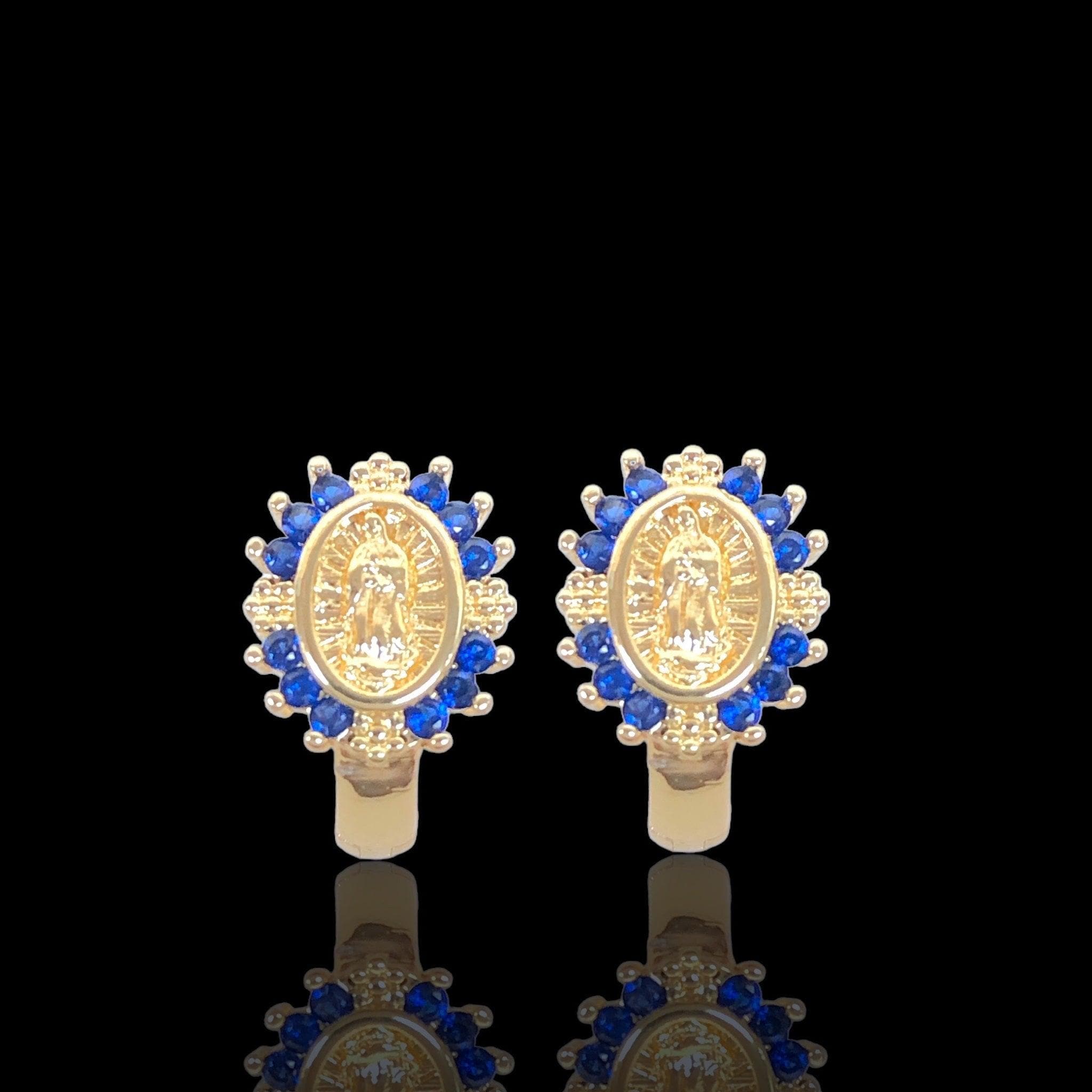 Oro Laminado Gold Filled Virgin Guadalupe CZ Huggie Earrings