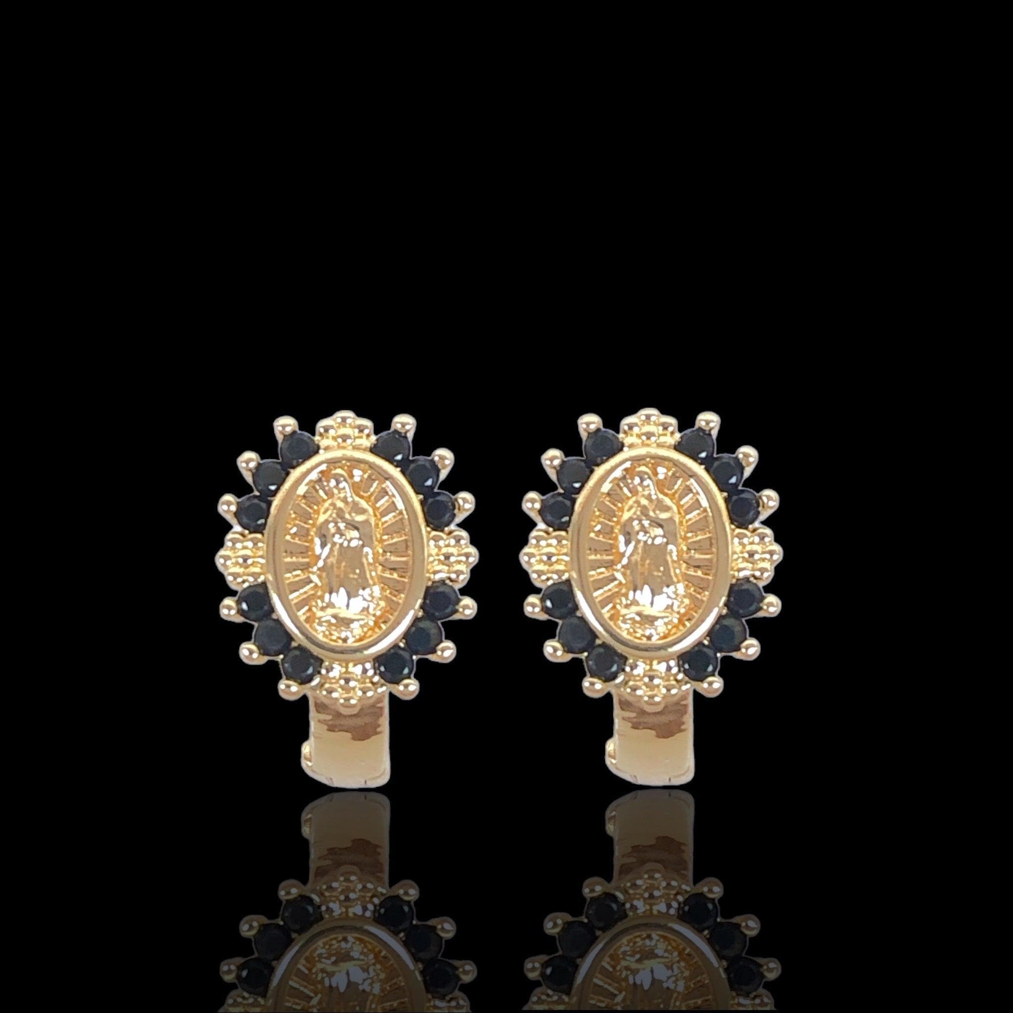 Oro Laminado Gold Filled Virgin Guadalupe CZ Huggie Earrings