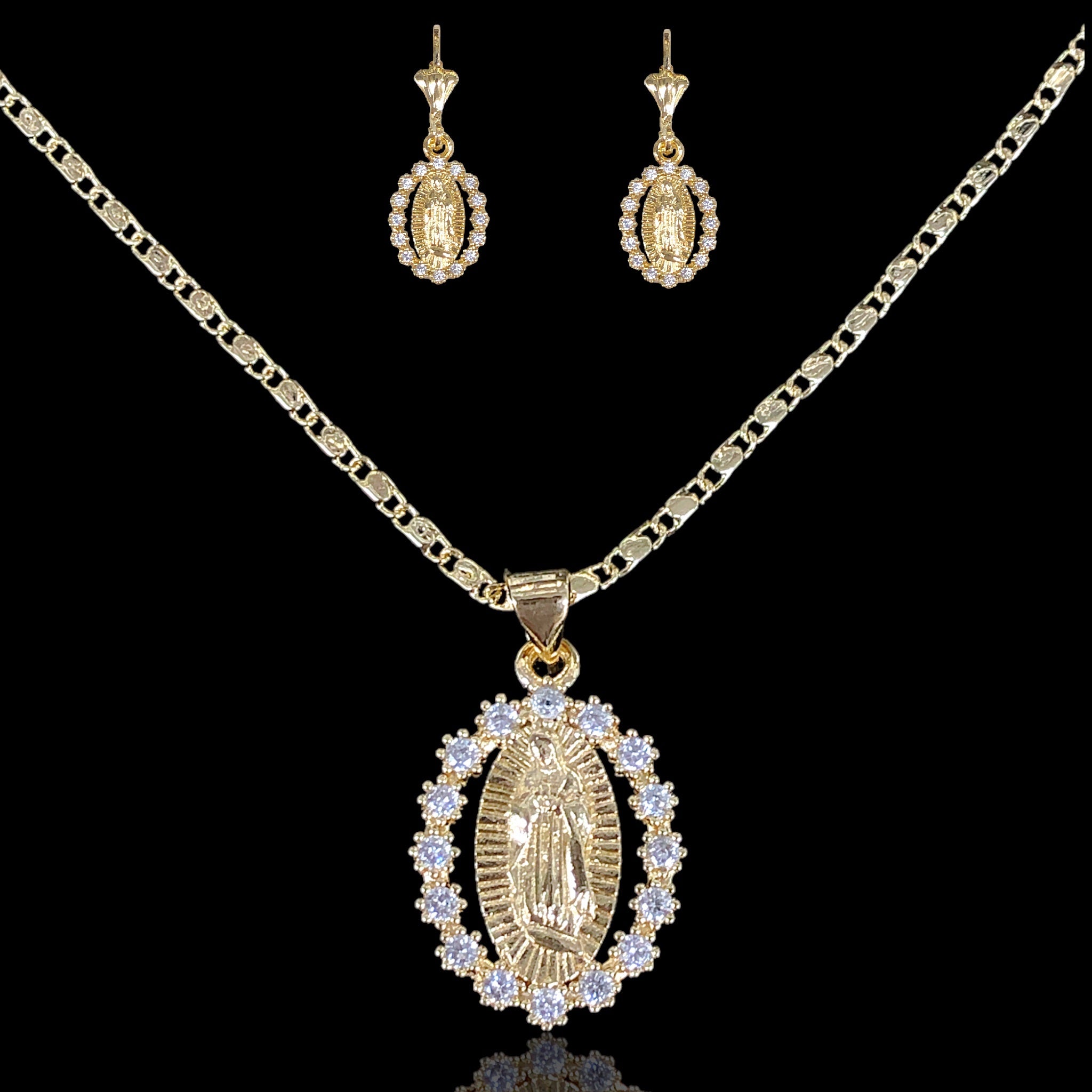 Oro Laminado Gold Filled Virgin Guadalupe Oval CZ SetOro Laminado Gold Filled Virgin Guadalupe Oval CZ Set