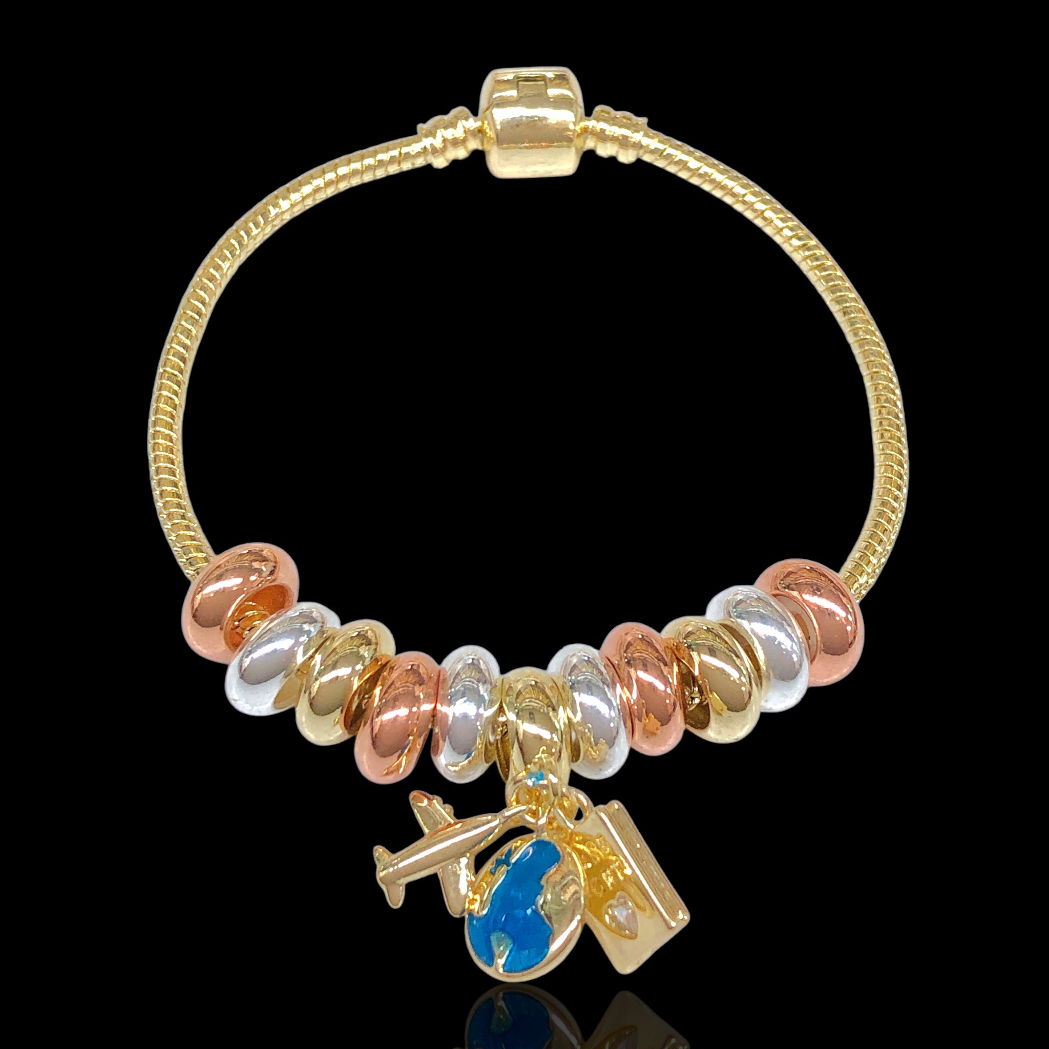 Oro Laminado Gold Filled Wanderlust Travel Charms Bracelet