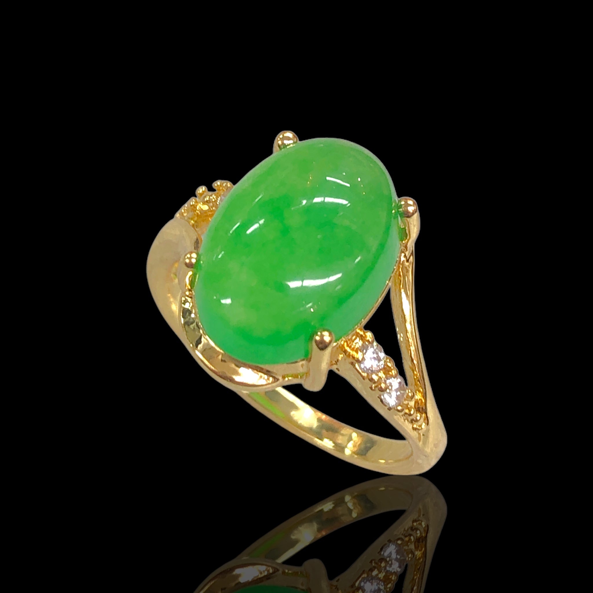 Oro Laminado Gold Filled World Fortune Jade Ring