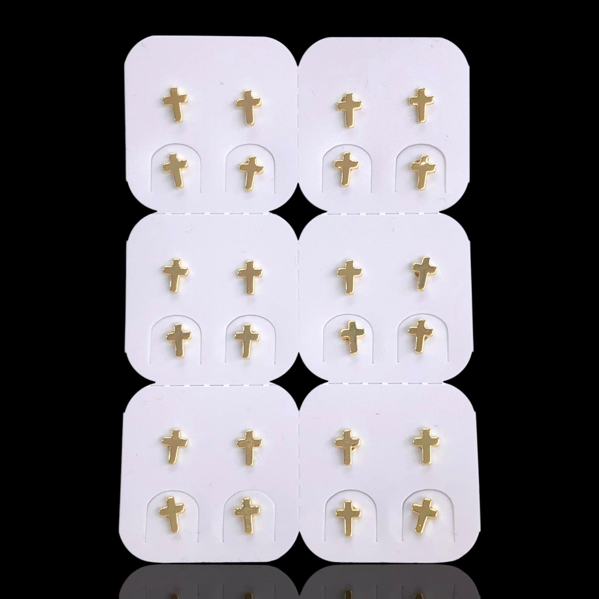 Oro Laminado Gold Mini Cross Stud Earrings (Pack of 12)