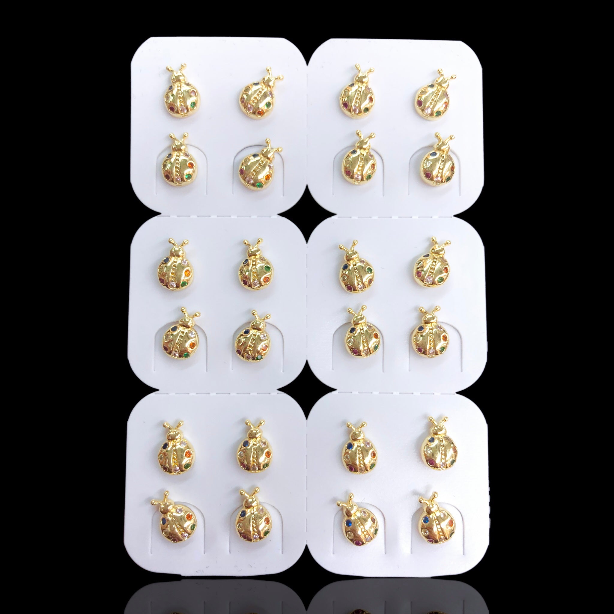 Oro Laminado Gold Mini Ladybug Stud Earrings (Pack of 12)