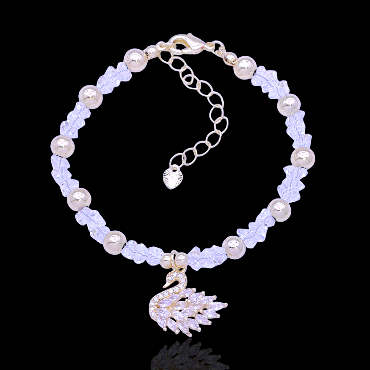 Oro Laminado Graceful Swan Heart ZIrconia Bracelet