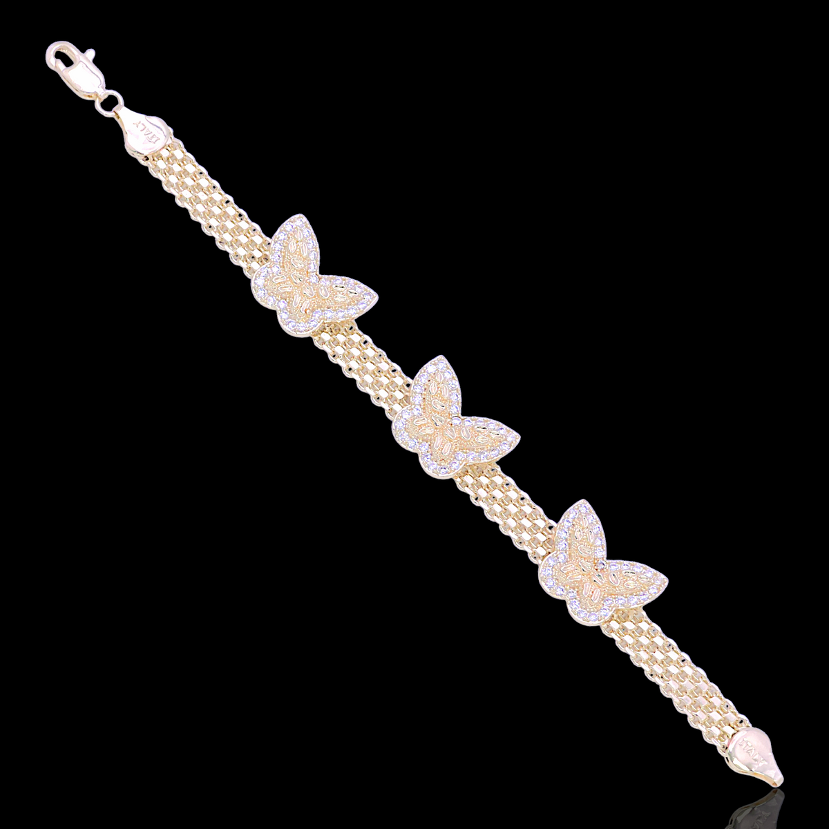 Oro Laminado Happy Charms Mesh Chain CZ Bracelet