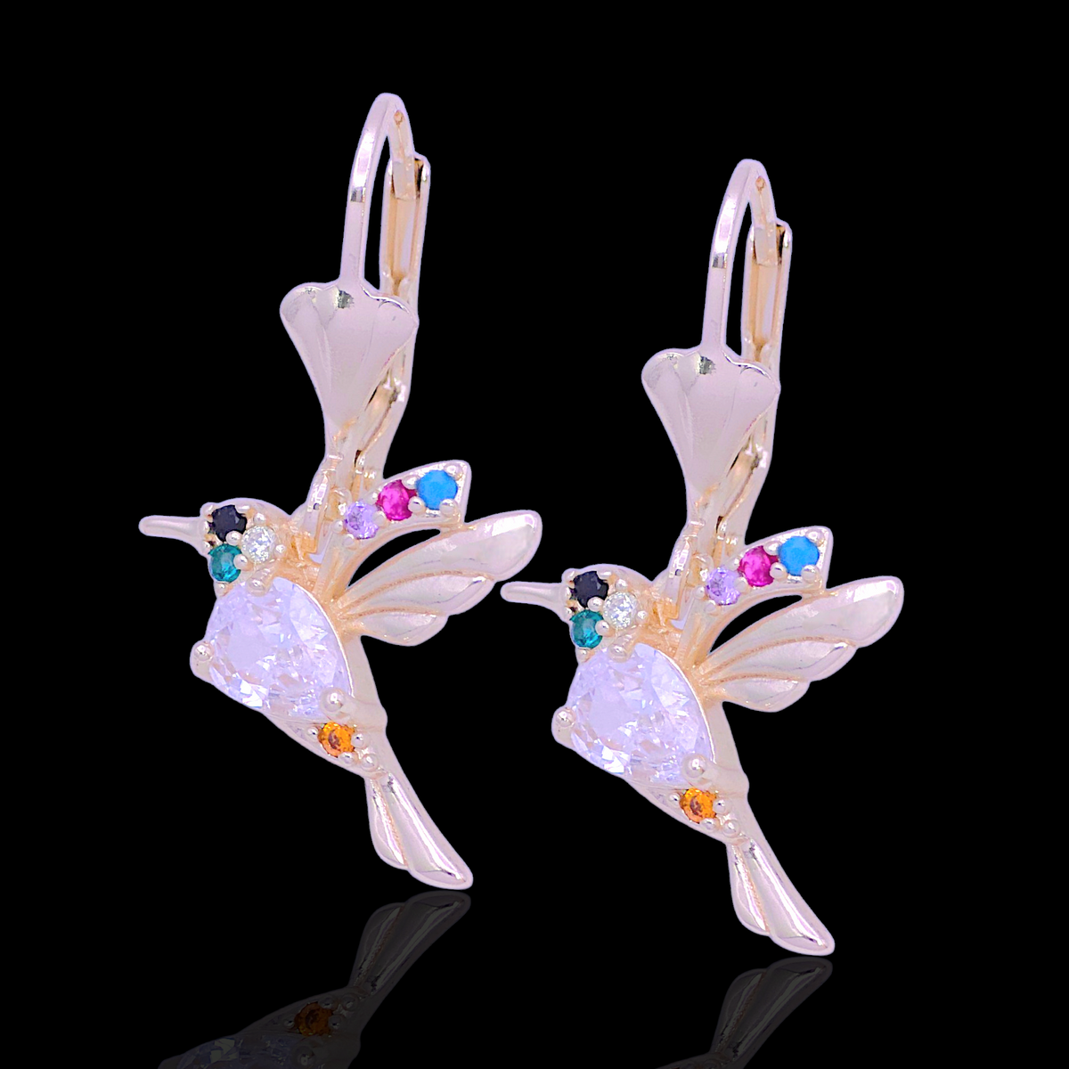 Oro Laminado Nectar Hummingbird Gemstone Dangle Earrings
