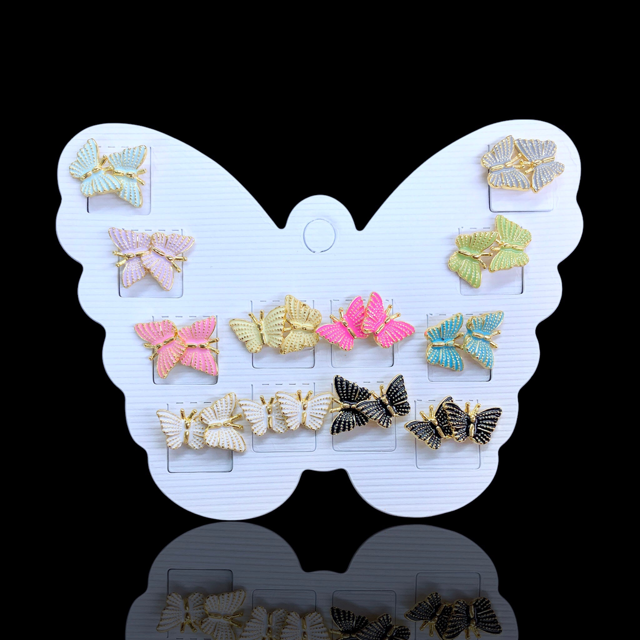 Oro Laminado Princess Butterfly Stud Earrings (Pack of 12)