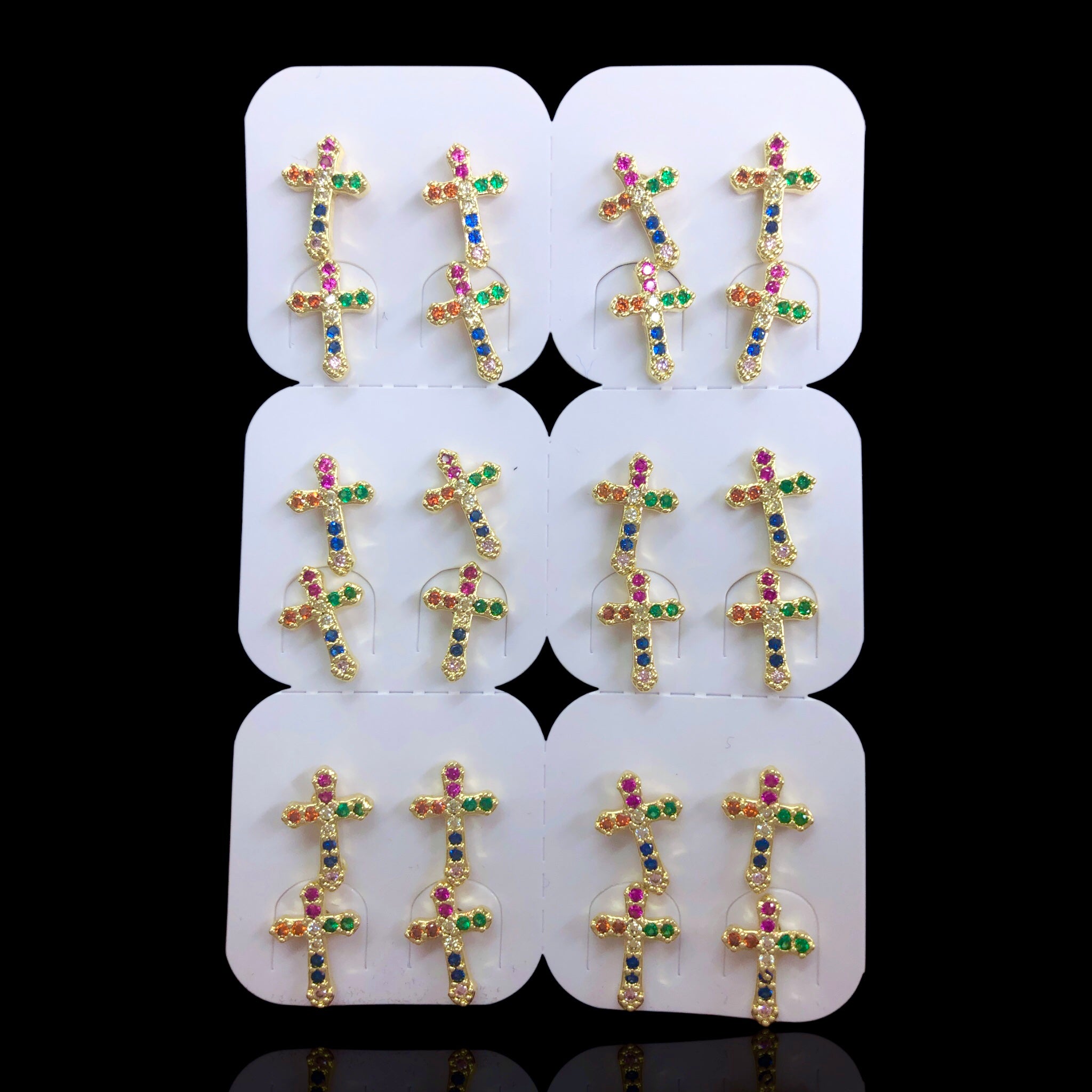 Oro Laminado Rainbow Holy Cross Stud Earrings (Pack of 12)
