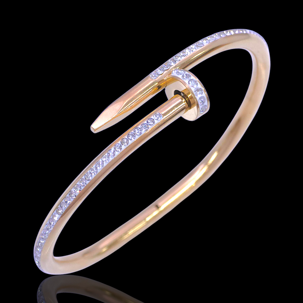 Oro Laminado Stainless Steel French Artisan Nail CZ Bangle