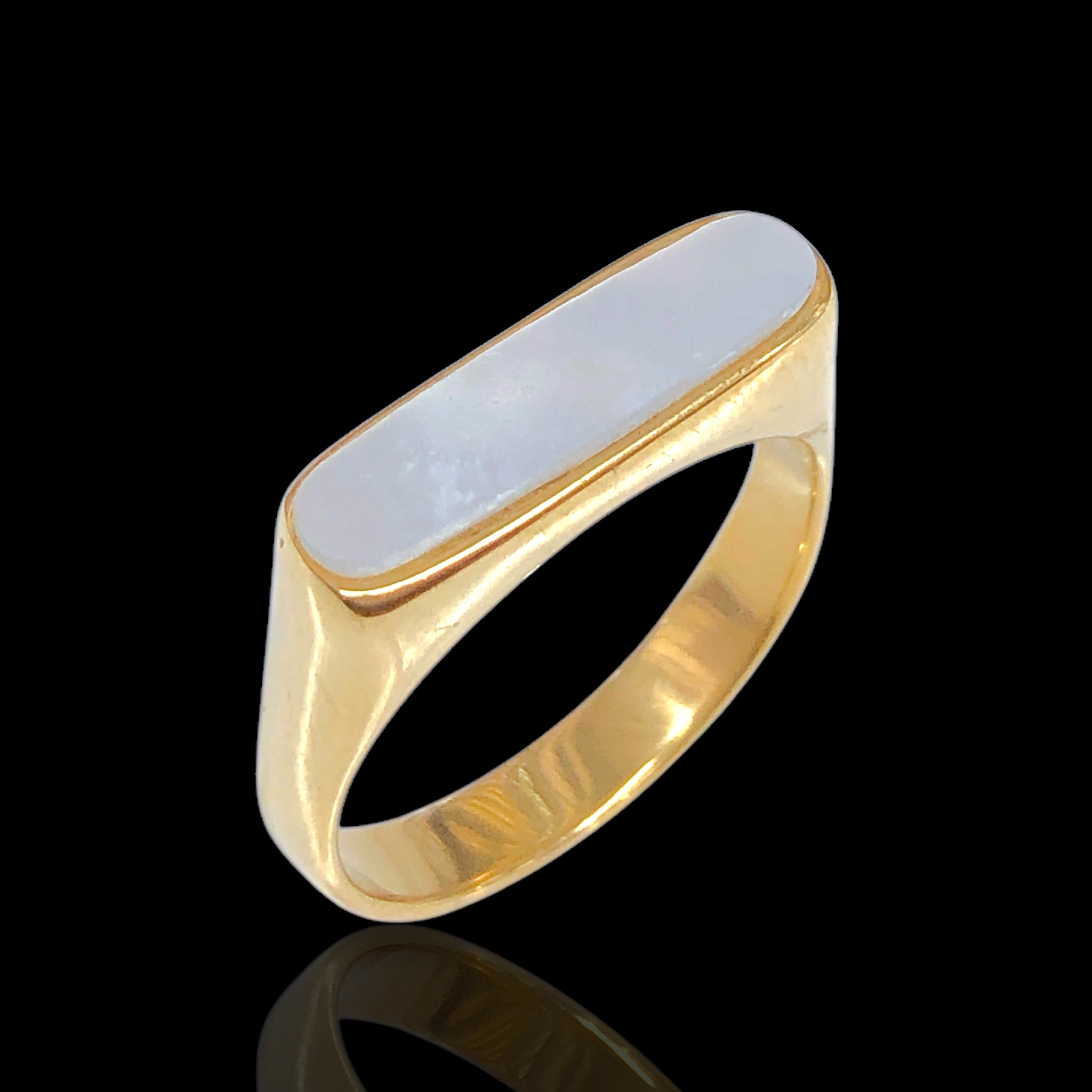 Oro Laminado Stainless Steel High Polish Onyx Signet Ring