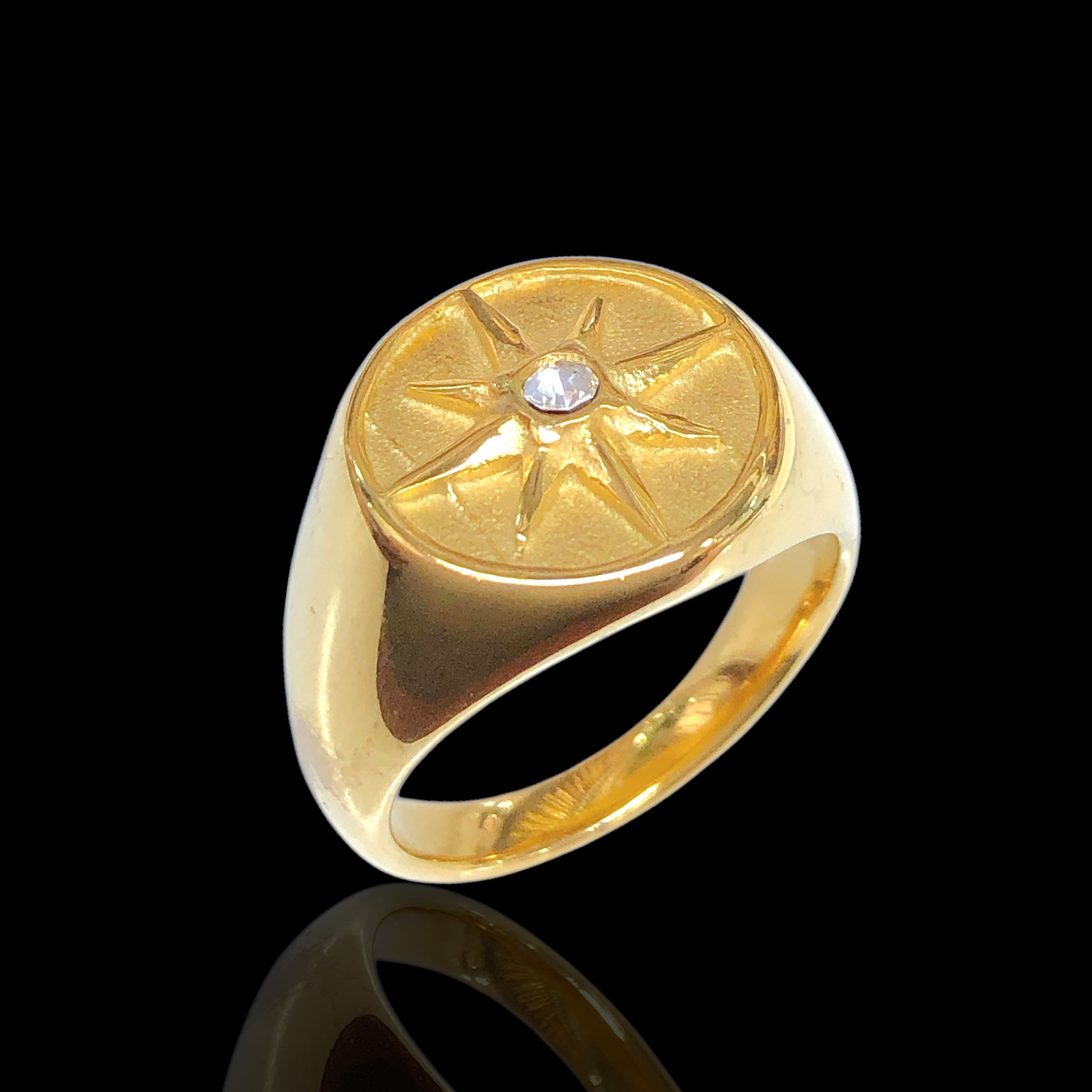 Oro Laminado Stainless Steel Solar Flare Celestial Ring