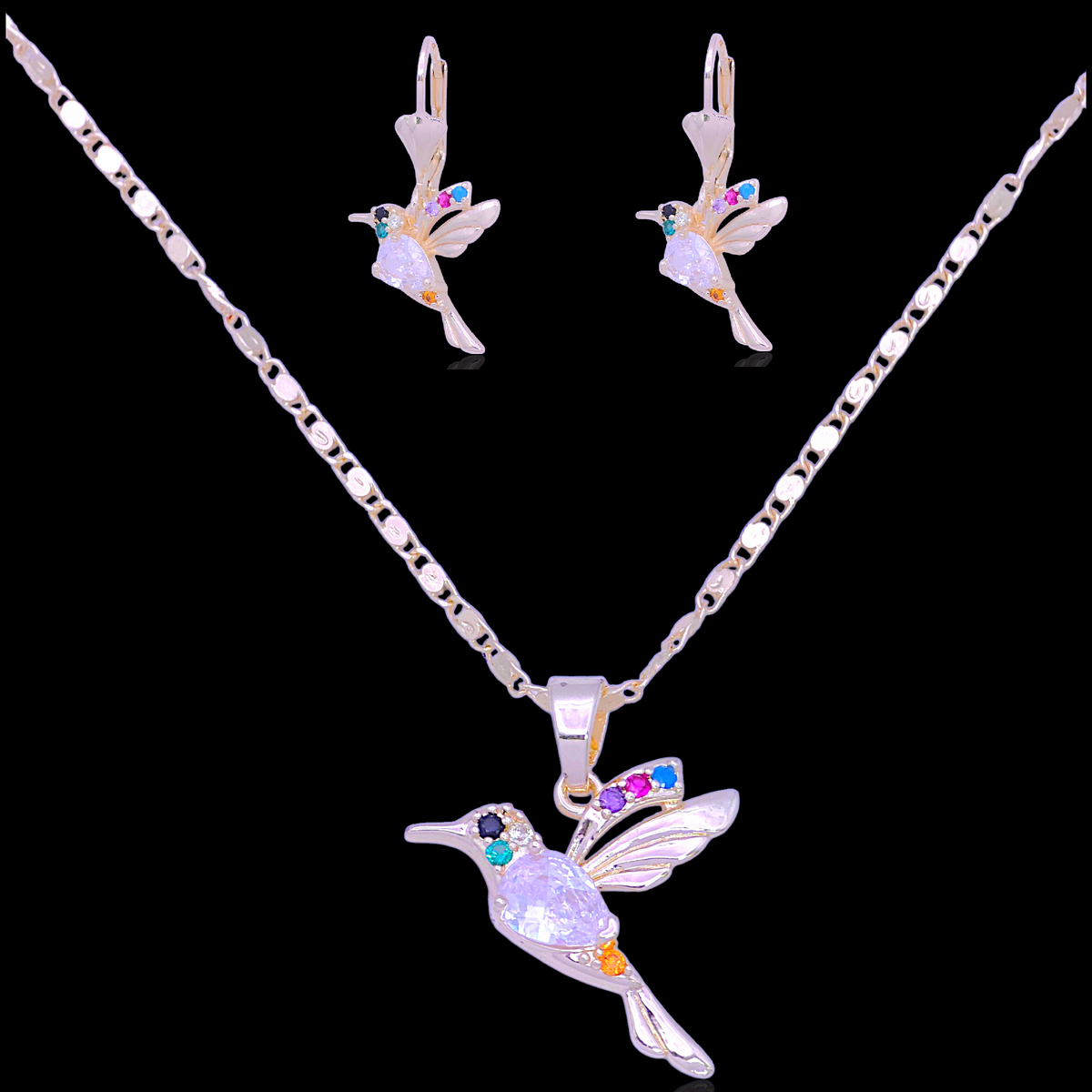 Oro Laminado Sweet Nectar Hummingbird Zirconia Set