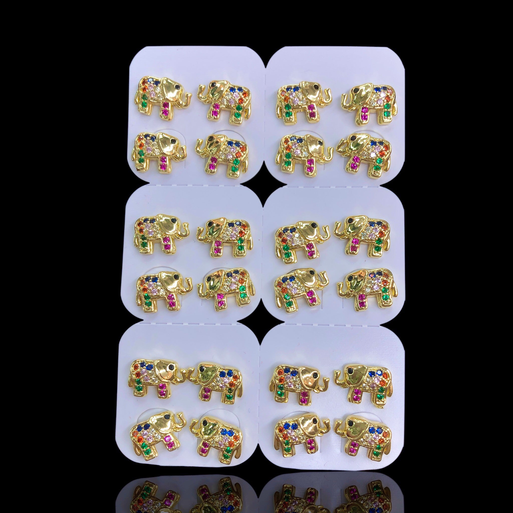 Oro Laminado Thai Happy Elephant Stud Earrings (Pack of 12)