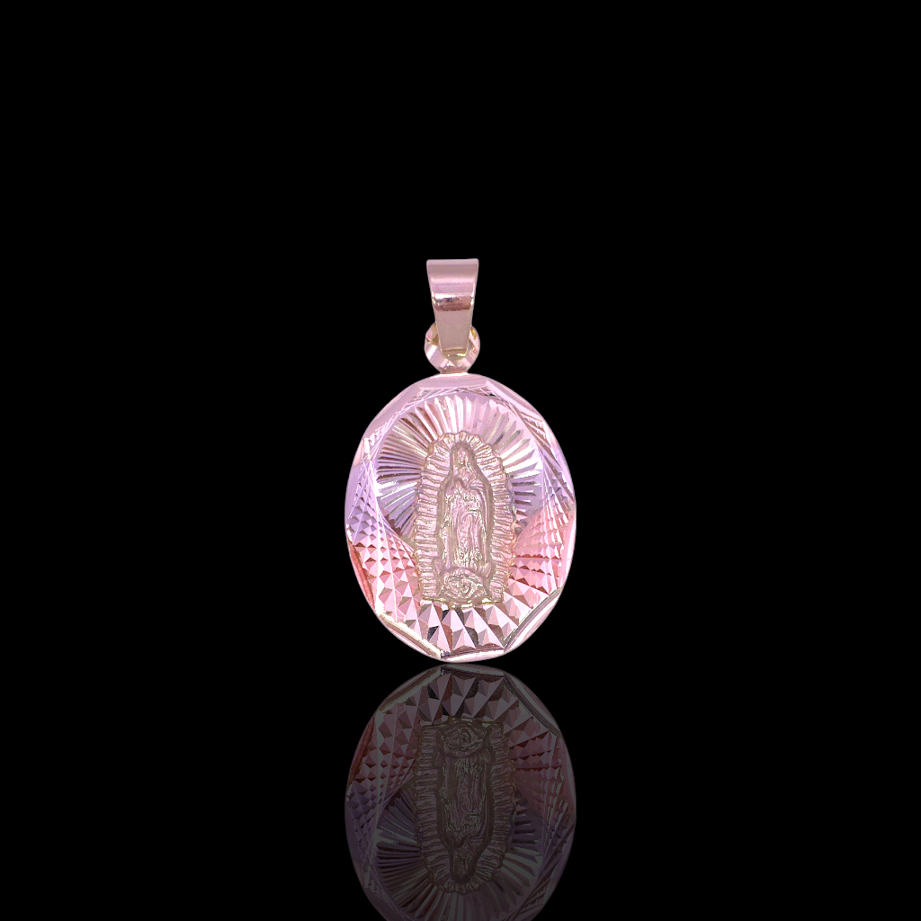 Oro Laminado Tricolor Diamond Cut Guadalupe Oval Pendant