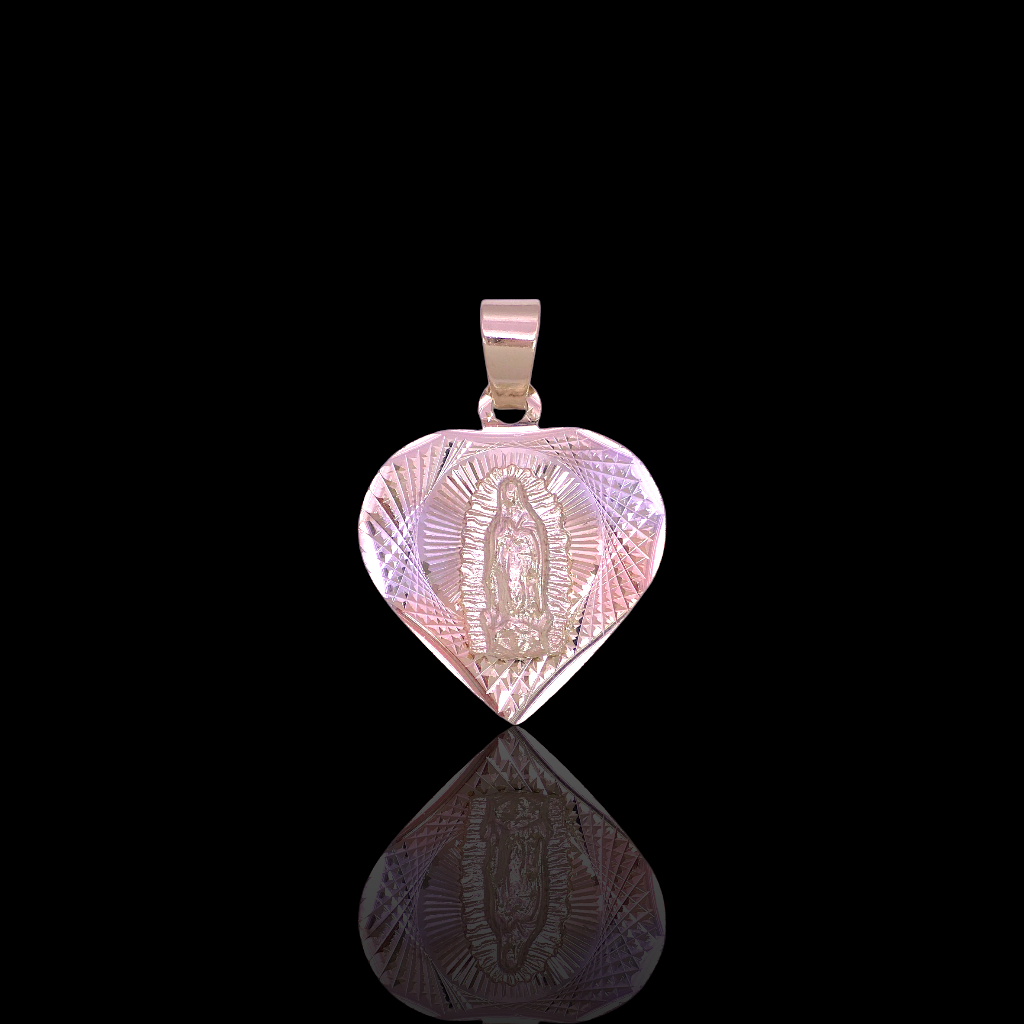 Oro Laminado Tricolor Diamond Cut Heart Guadalupe Pendant
