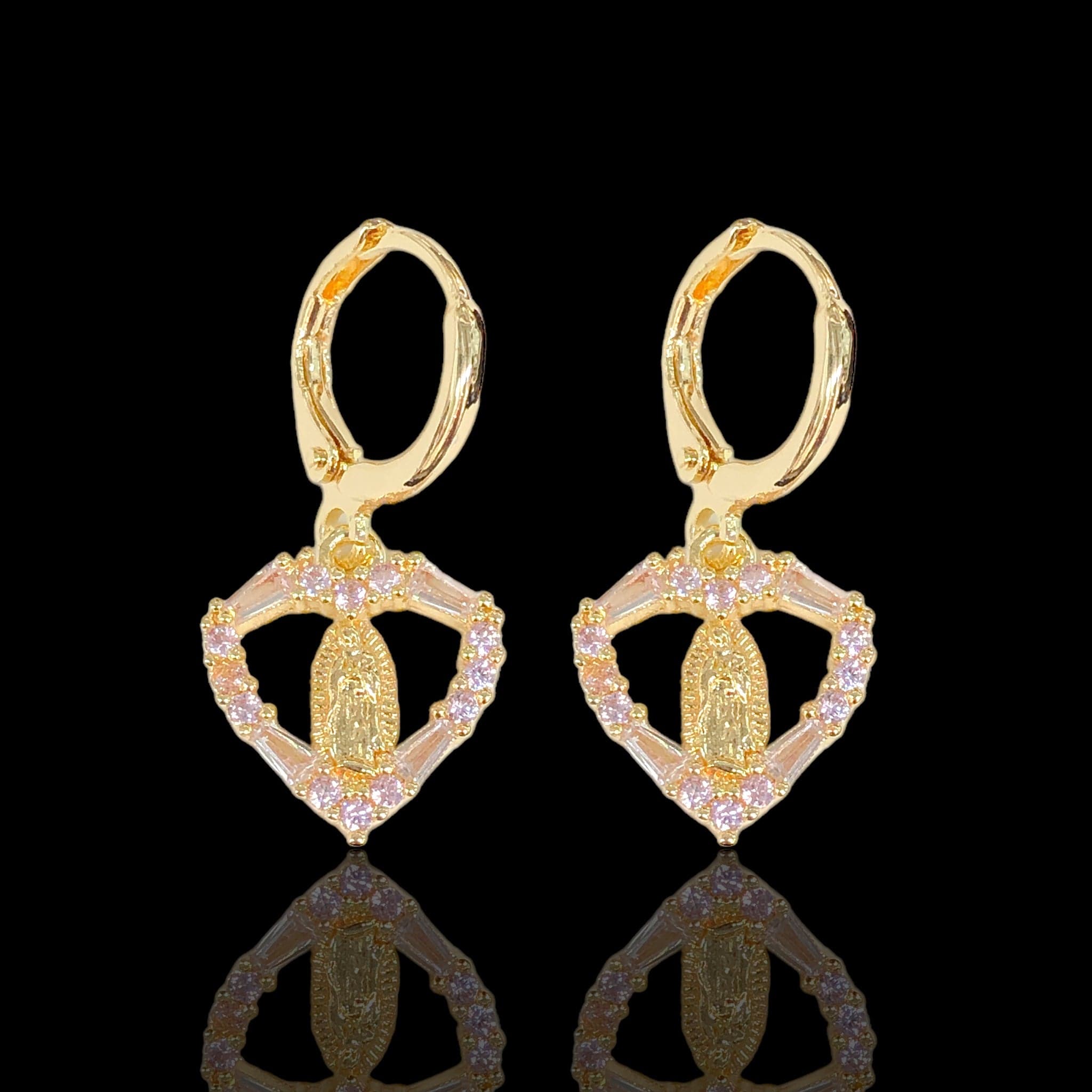 Gold Filled Oro Laminado Pure Heart Guadalupe Dangle Earrings