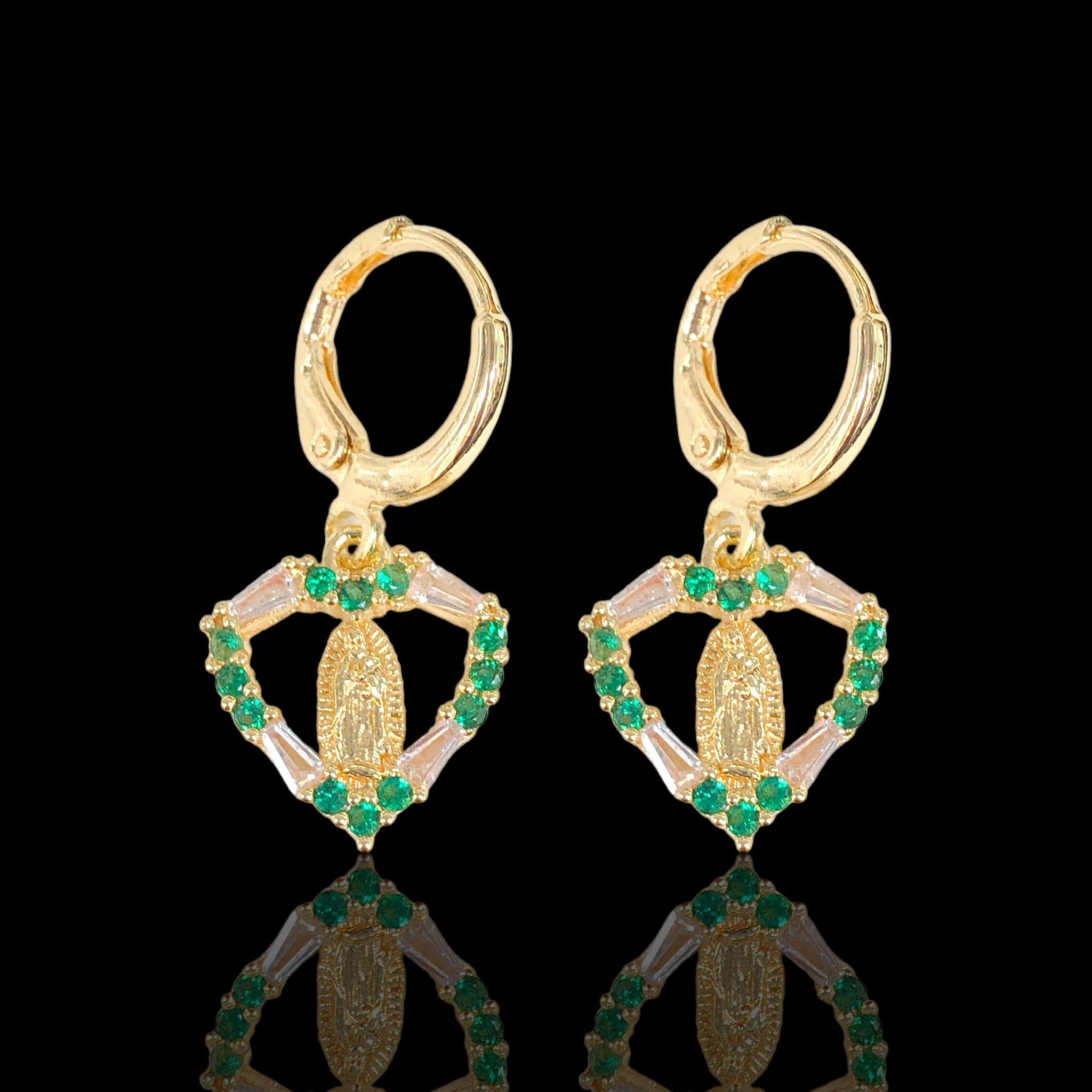 Gold Filled Oro Laminado Pure Heart Guadalupe Dangle Earrings