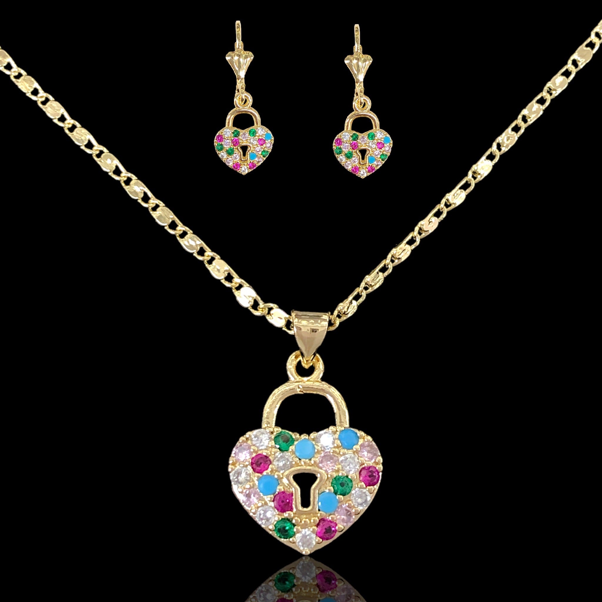 18K Gold Filled Victorian Heart Lock Set- kuania oro laminado