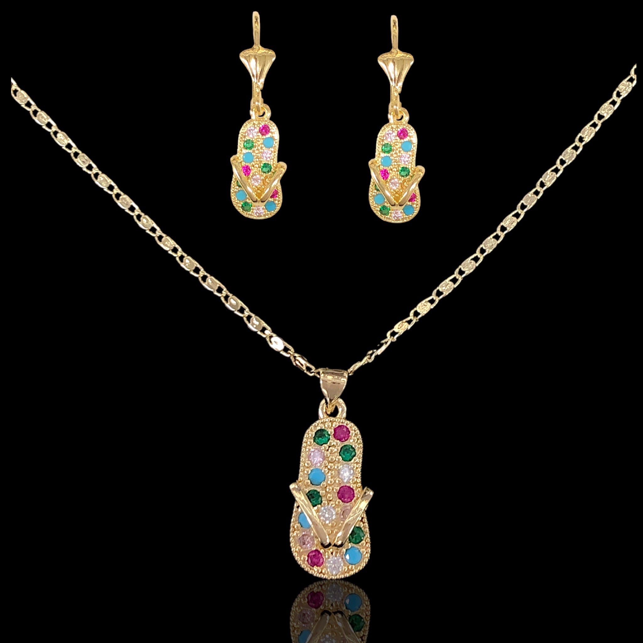 18K Gold Filled Bali Lucky Sandals Set- kuania oro laminado
