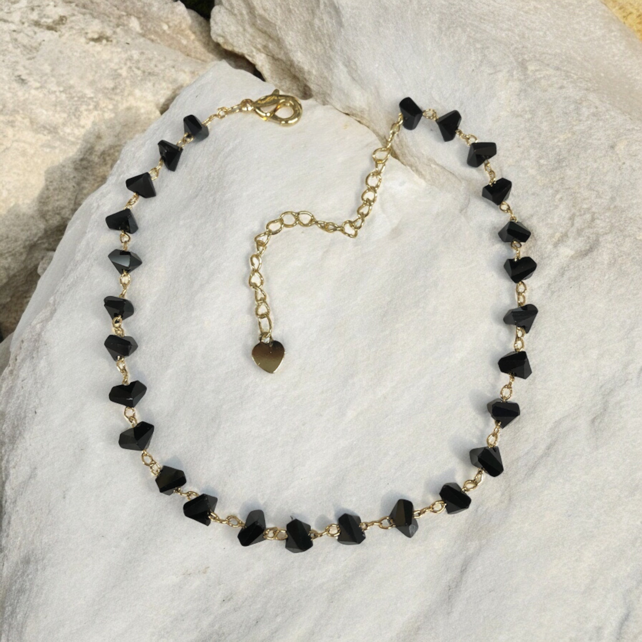 18K Gold Filled Black Crystal Anklet- kuania oro laminado