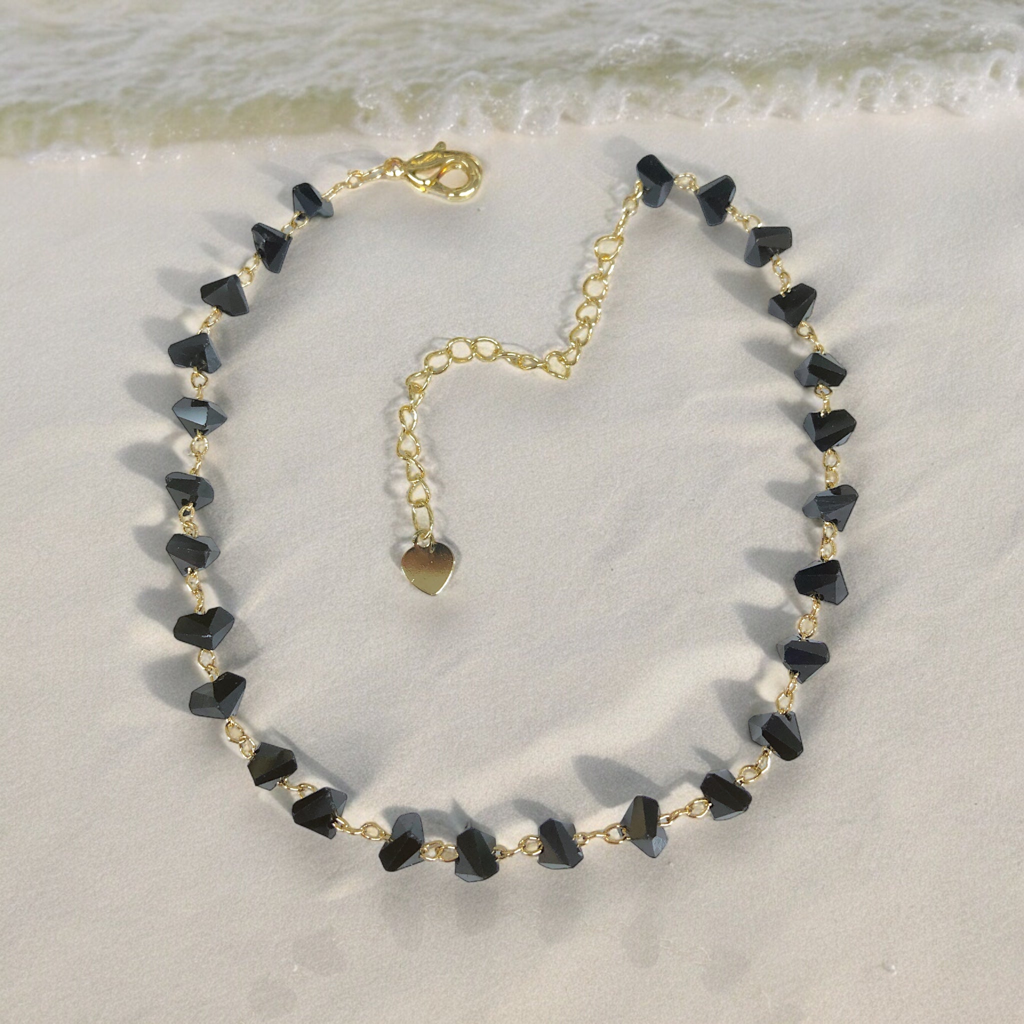 18K Gold Filled Black Crystal Anklet- kuania oro laminado