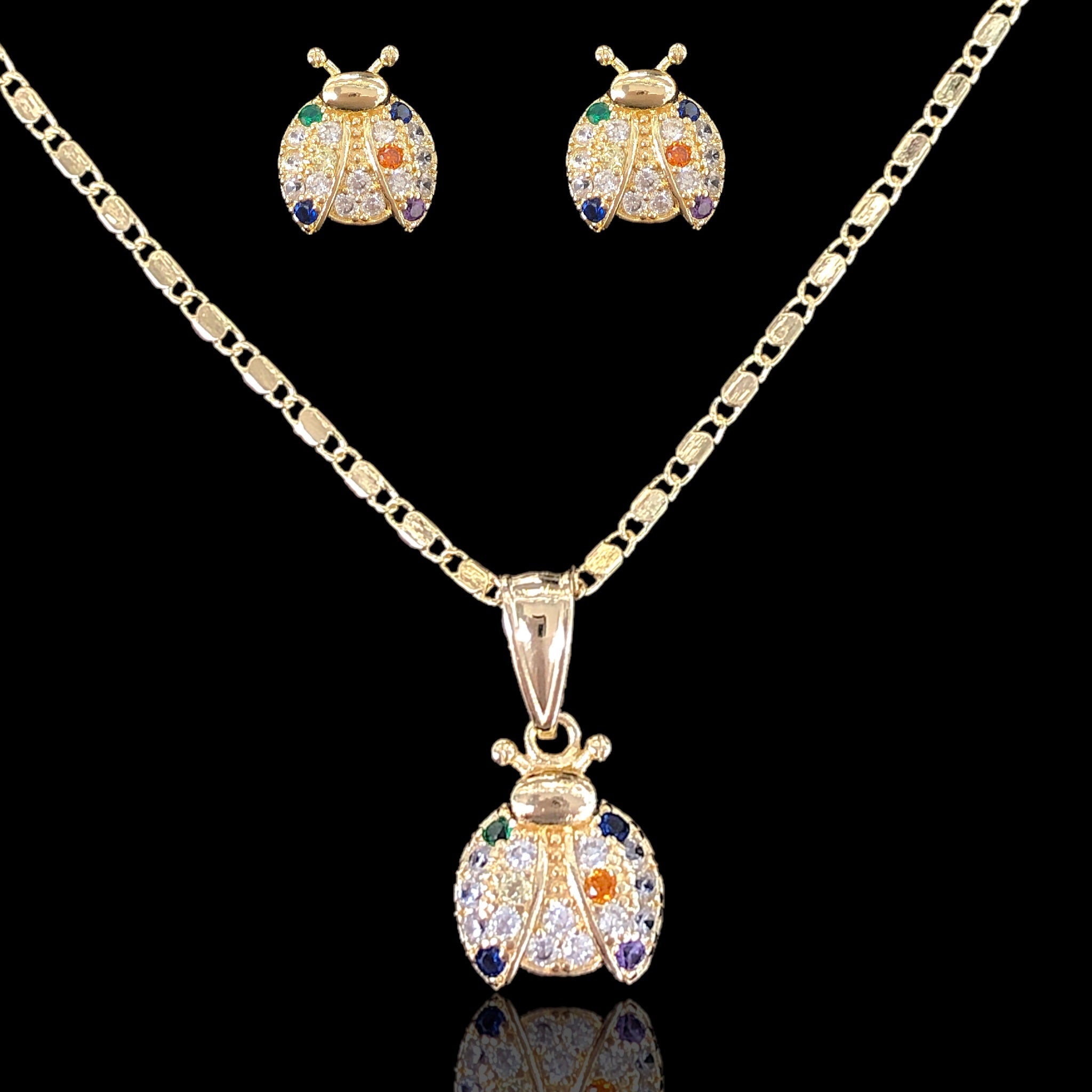 18K Gold Filled Forest Lady Bug Set- KUania oro laminado