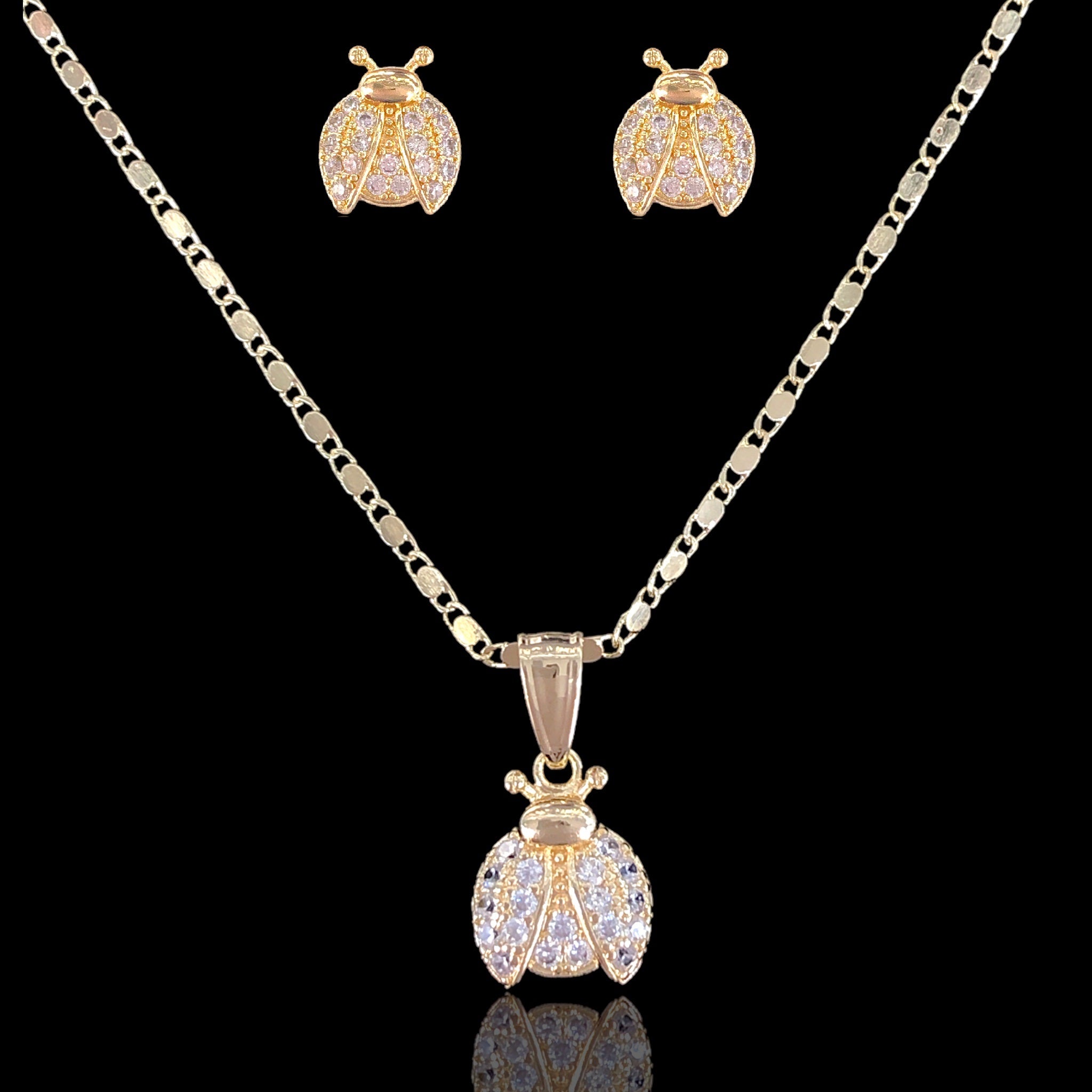 18K Gold Filled Forest Lady Bug Set- KUania oro laminado