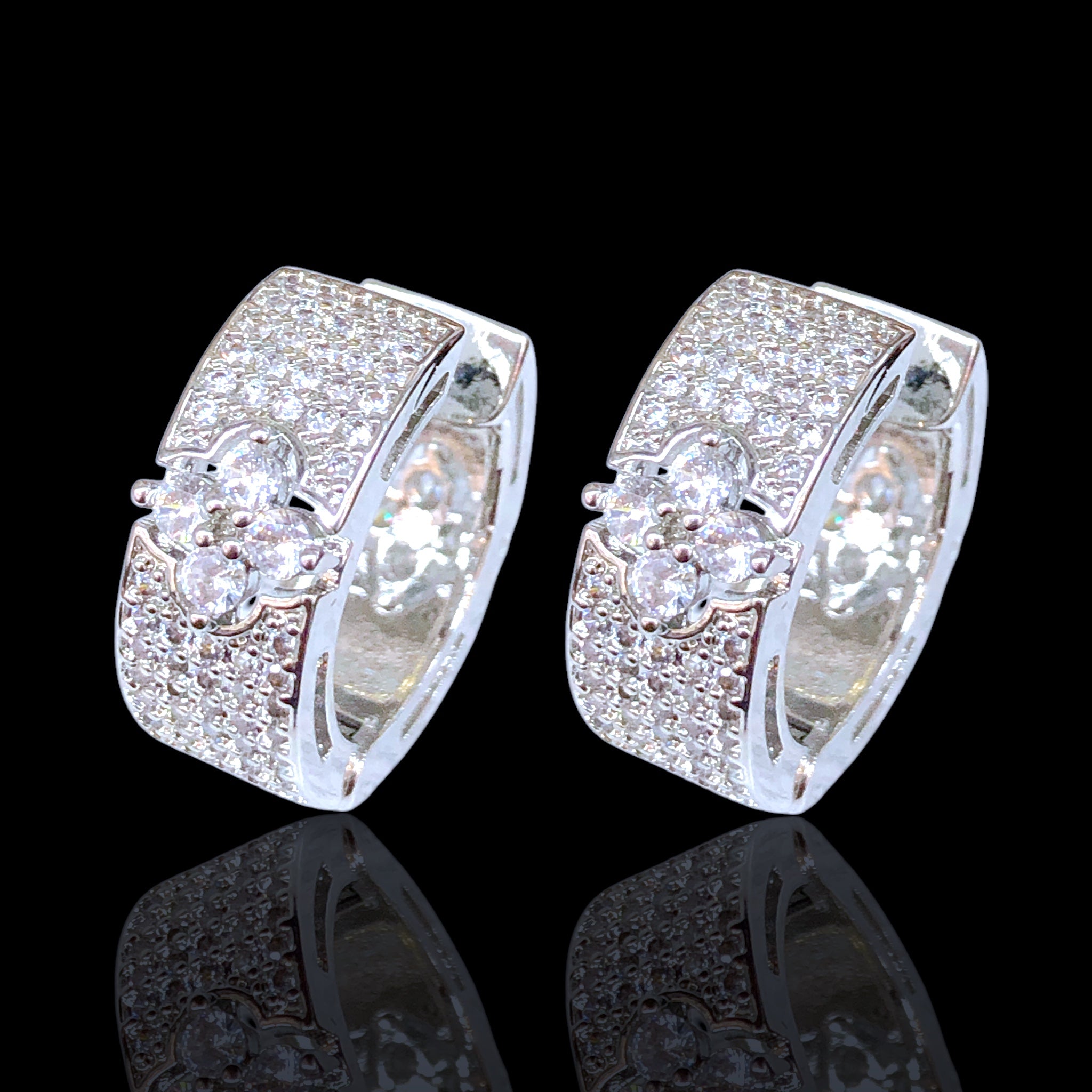 Gold Filled Oro Laminado Floral Crest Zirconia Earrings