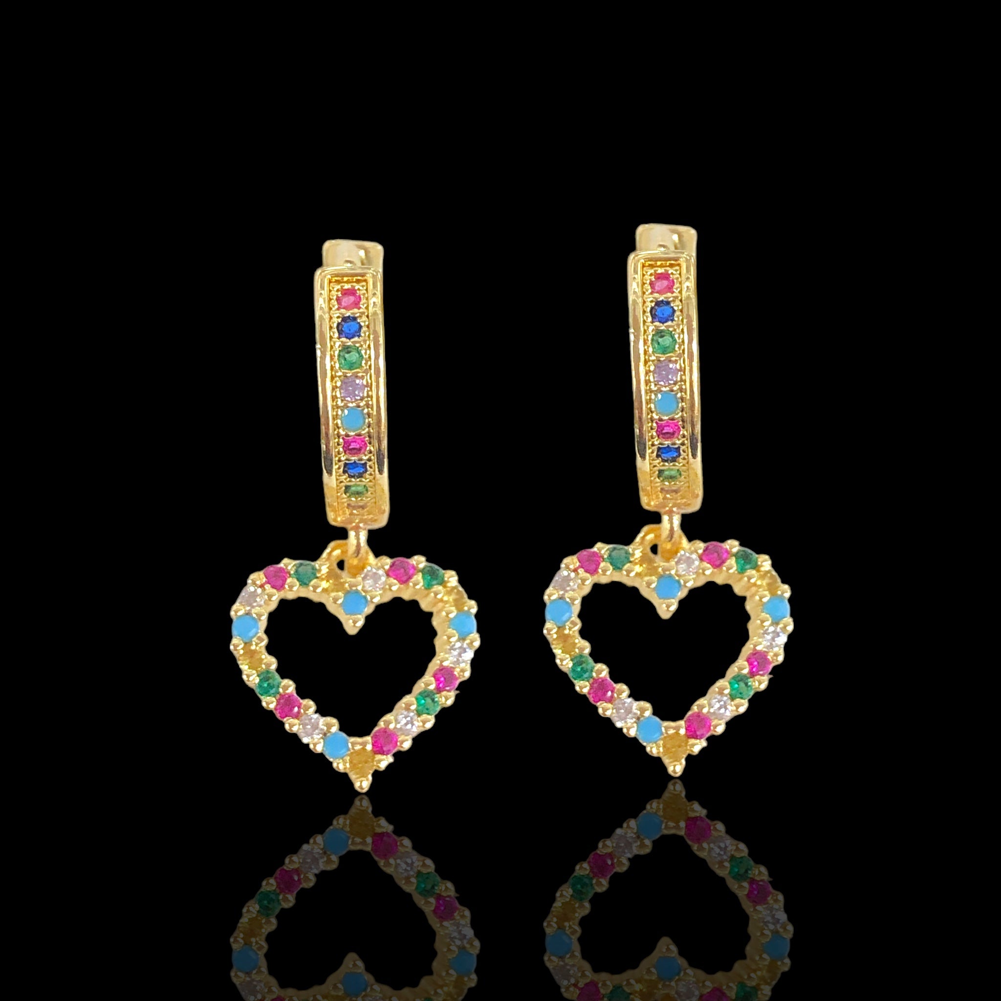 18K Gold Filled Florentine CZ Heart Earrings