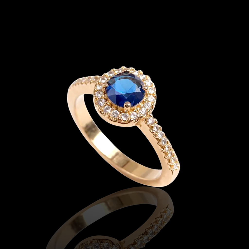 Oro Laminado Gold Filled Francia Petite Round Cut Gem Ring