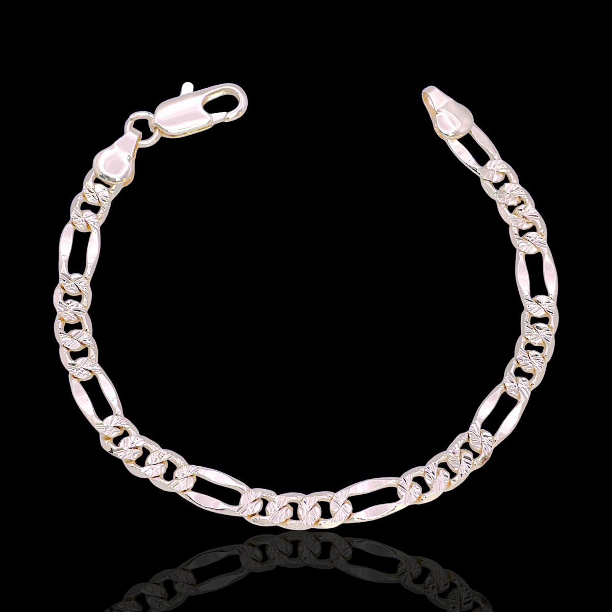 Oro Laminado 6mm Diamond Cut Figaro Chain Bracelet (PACK OF 6)