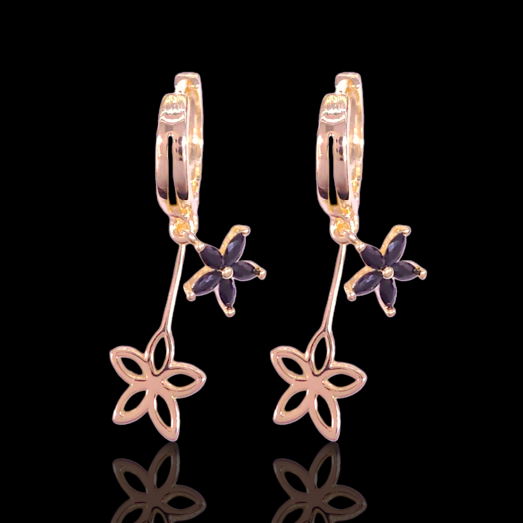 Gold Filled Oro Laminado Tessia Floral Dangle Earrings