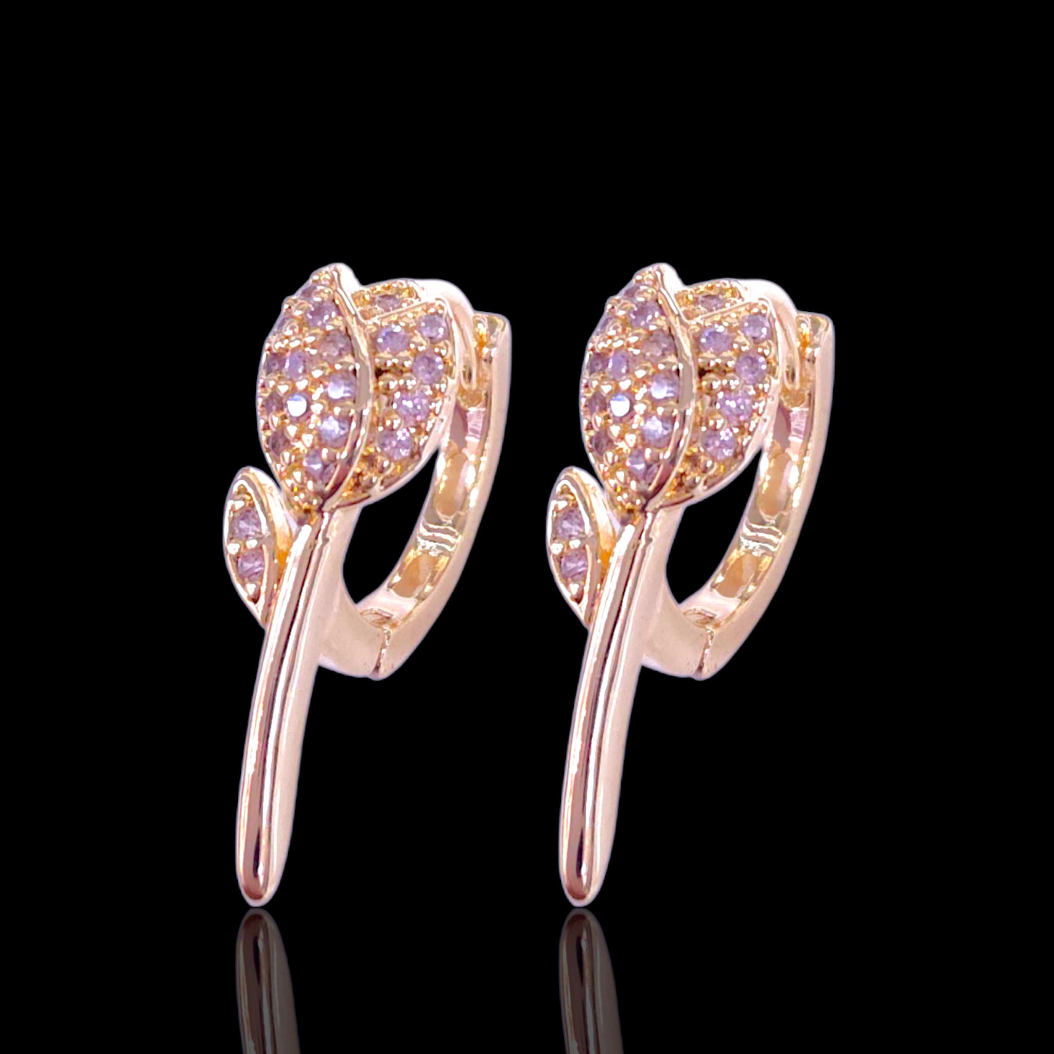 Gold Filled Oro Laminado Parisian Rose Huggie Earrings