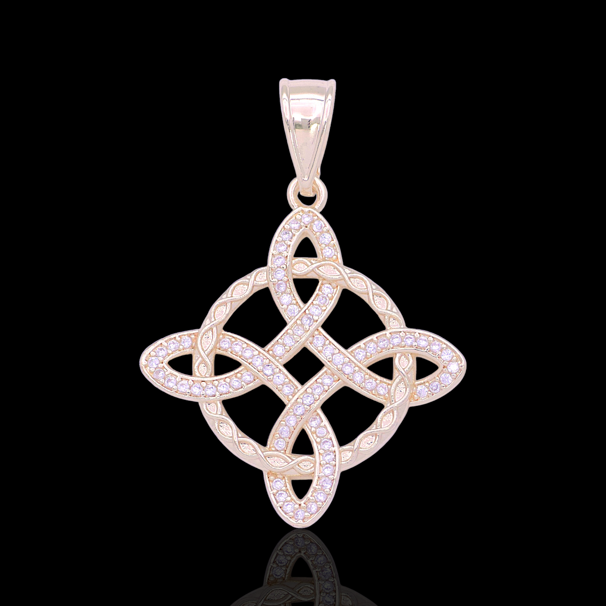 Oro Laminado Gold Filled Fancy Witch's Knot Zirconia Pendant