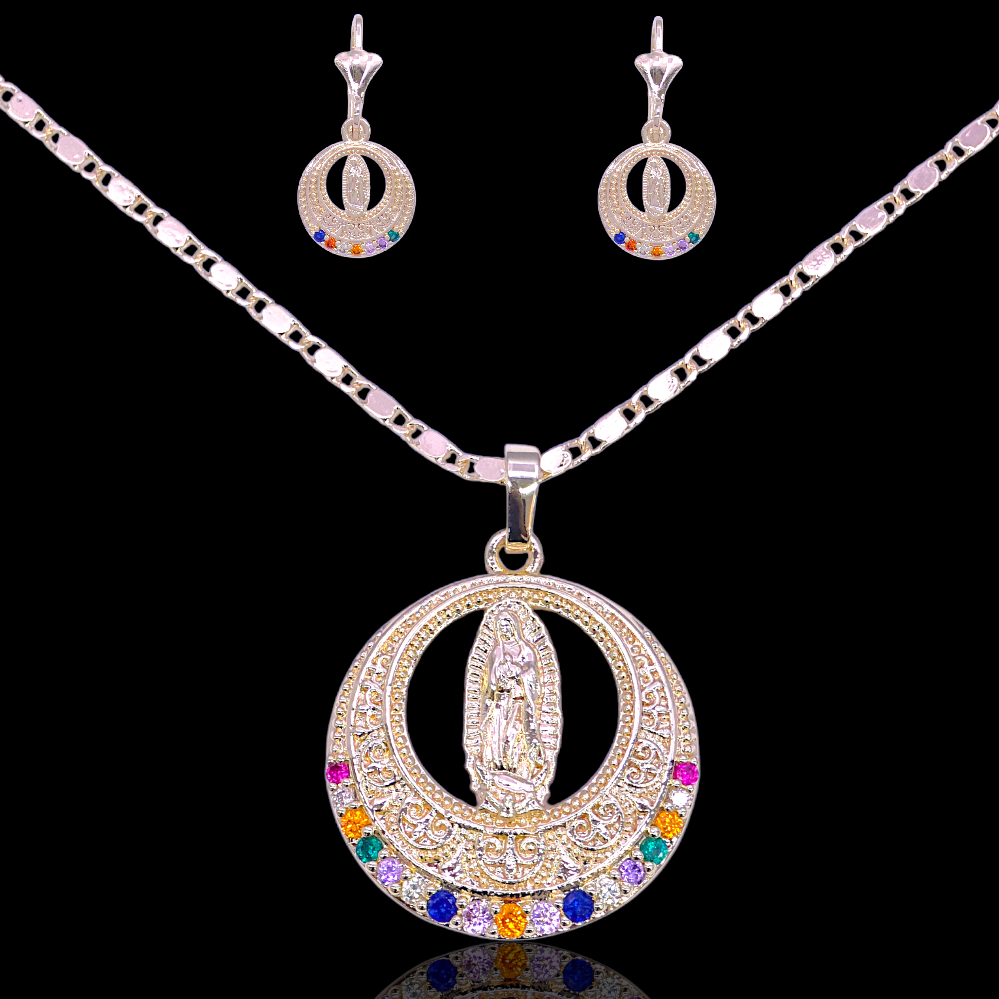 Gold Filled Oro Laminado Saint Guadalupe Zirconia Set