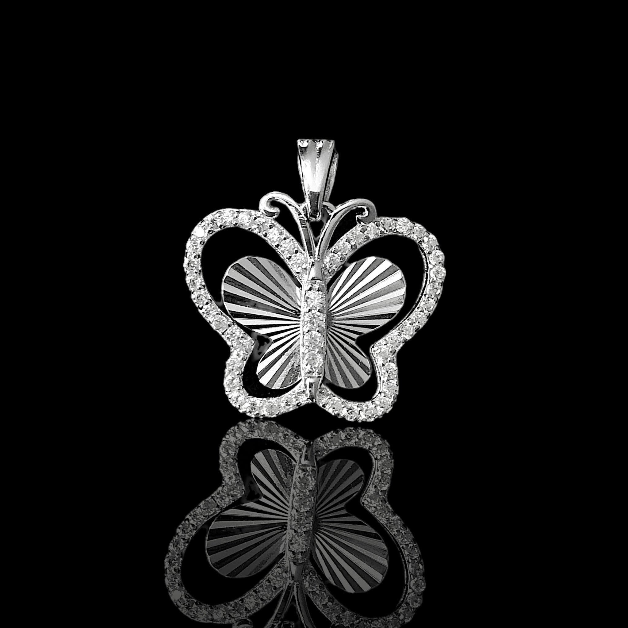 925 Sterling Silver CZ Open Butterfly Pendant - Kuania 925 Sterling Silver