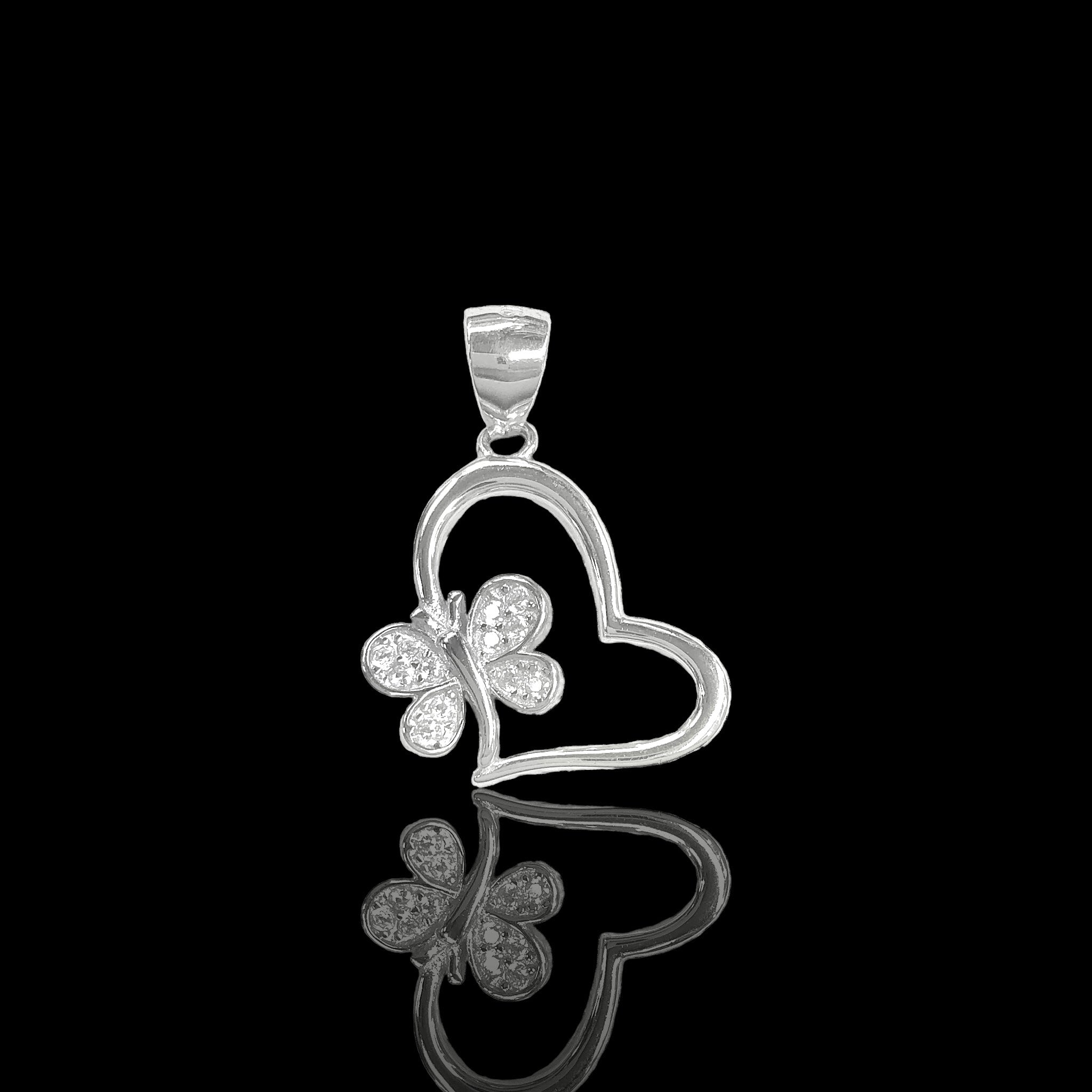 925 Sterling Silver CZ Butterfly Heart Pendant - Kuania 925 Sterling Silver