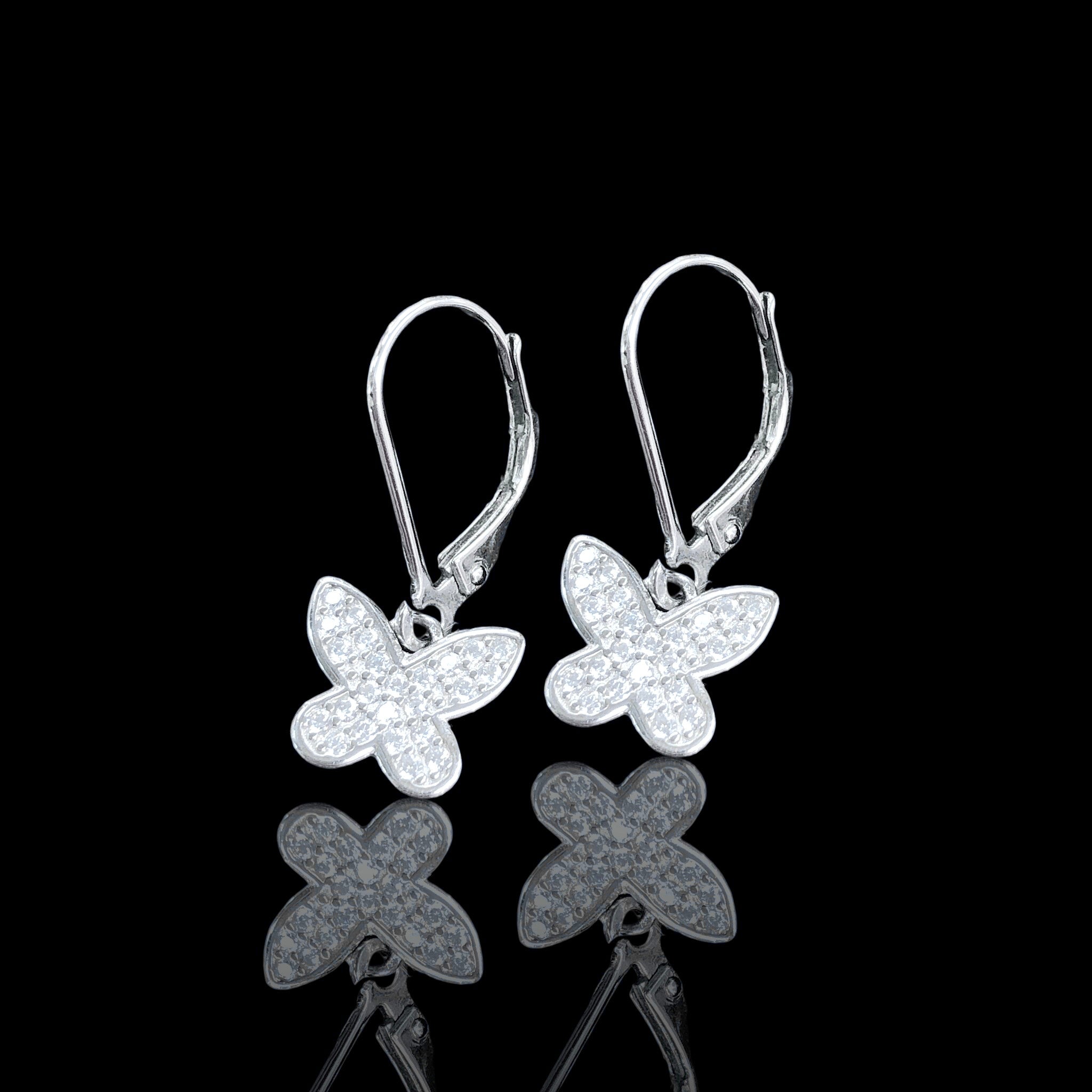 925 Sterling Silver CZ Butterfly Dangle Earrings - Kuania 925 Sterling Silver