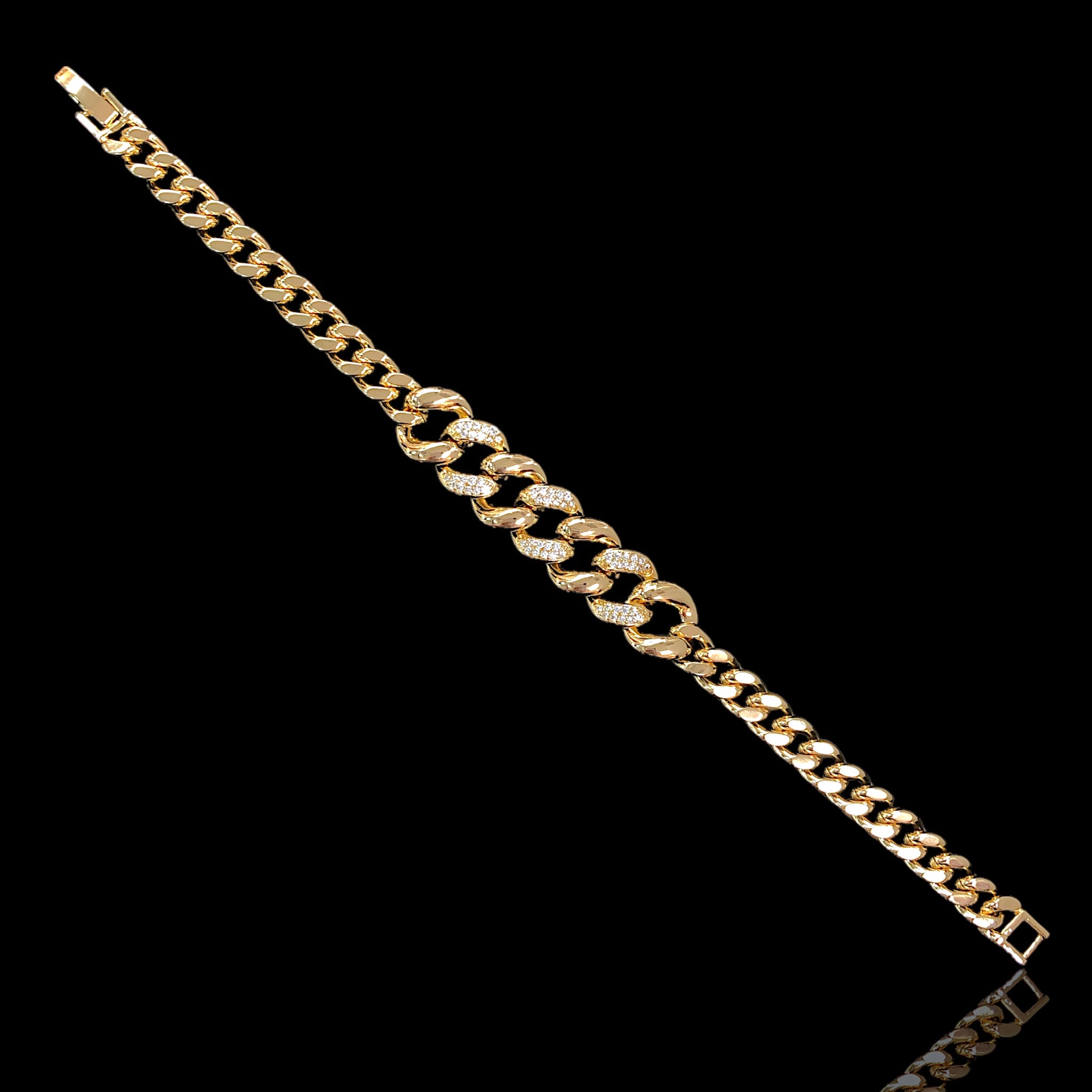 18k Gold Filled Geneva Puff Cuban Link CZ Bracelet- kuania oro laminado
