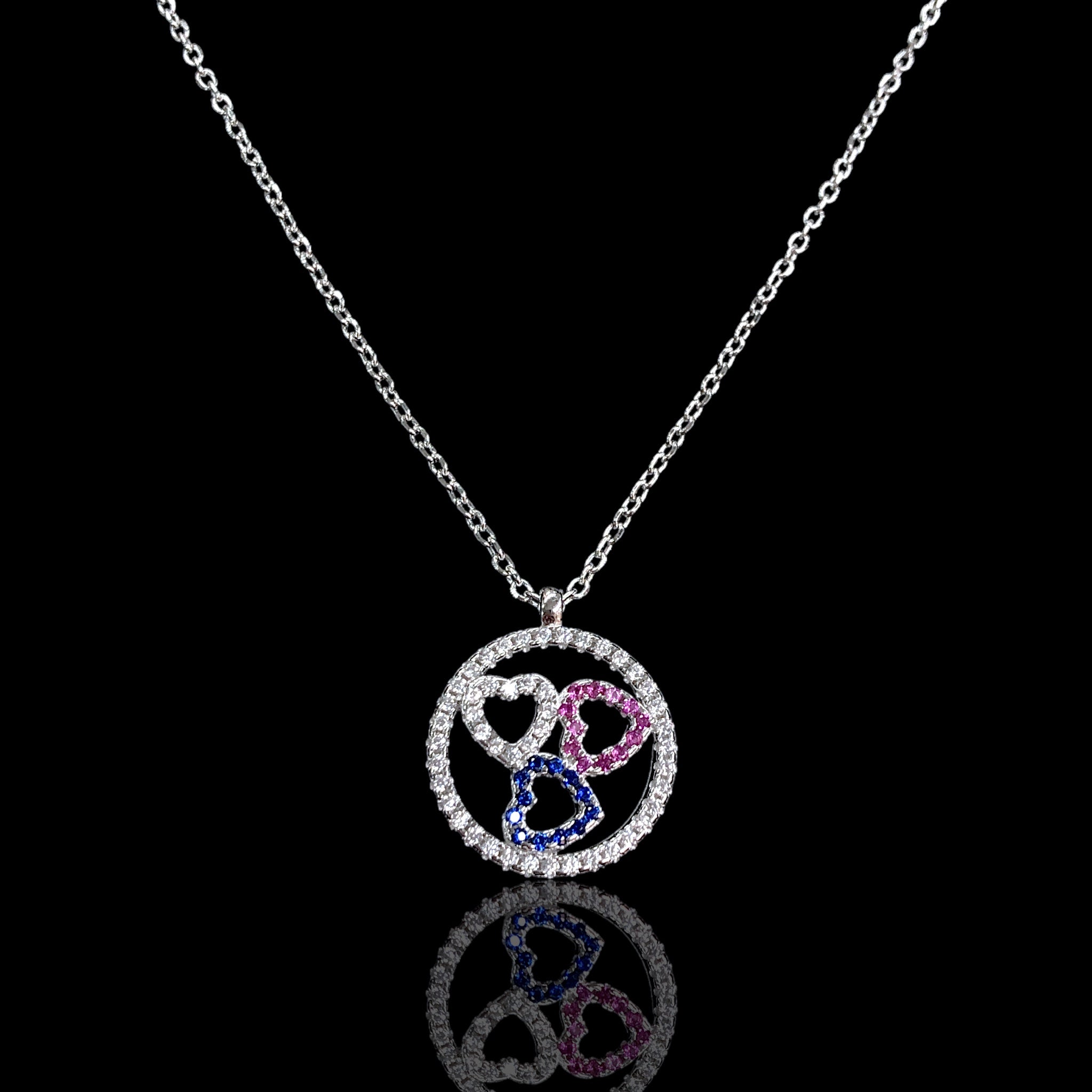 925 Sterling Silver CZ Circle of Hearts Adjustable Necklace - Kuania 925 Sterling Silver